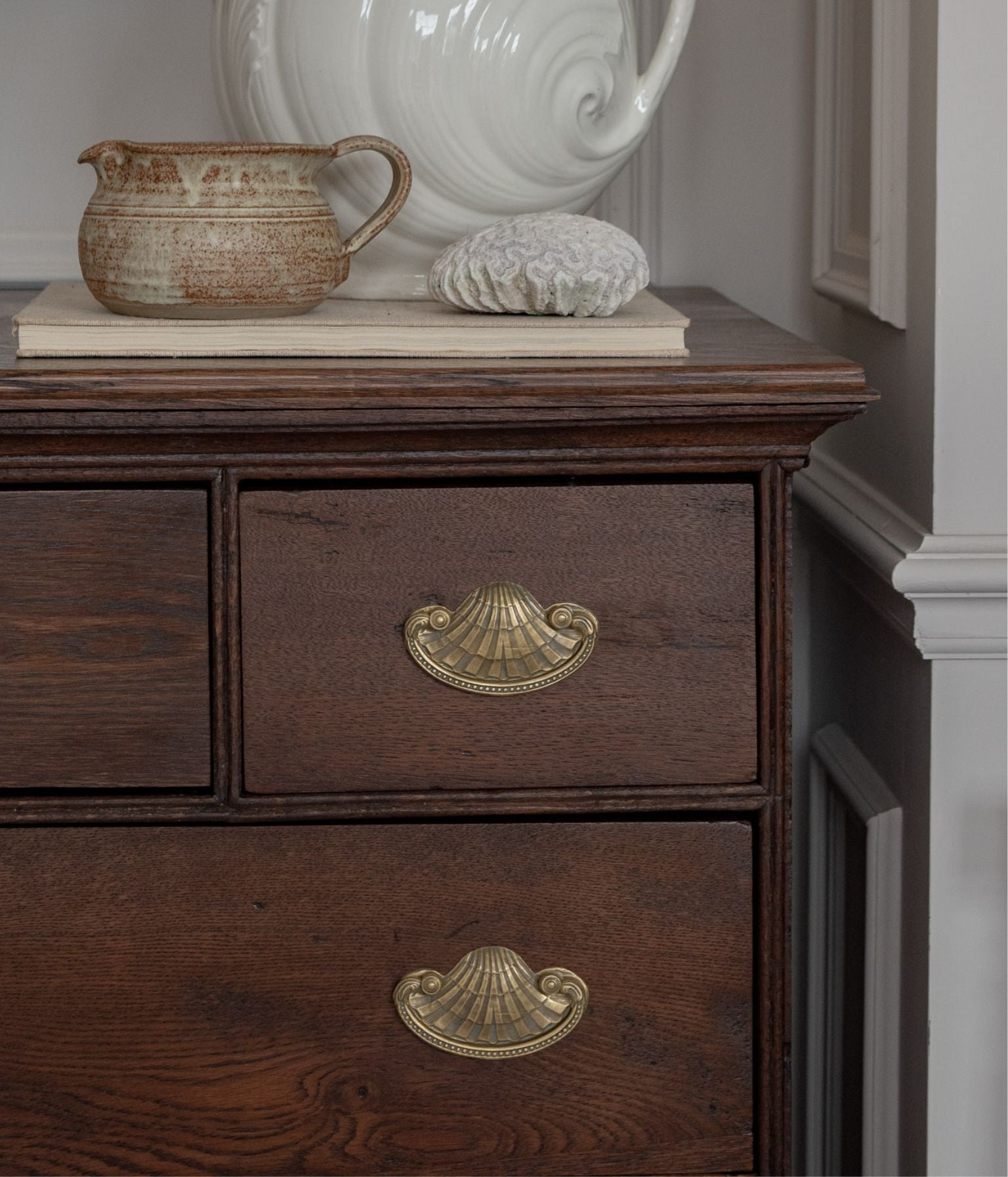 Victorian Oak Chest of Drawers with Brass Shell Pulls