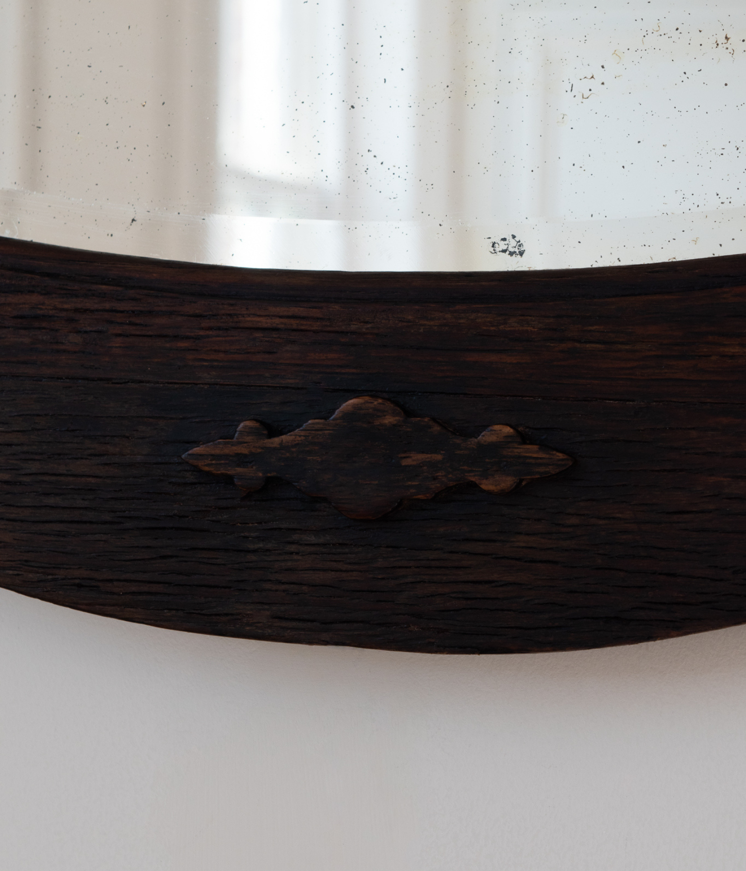 Antique Hand Carved Oak Oval Wall Mirror