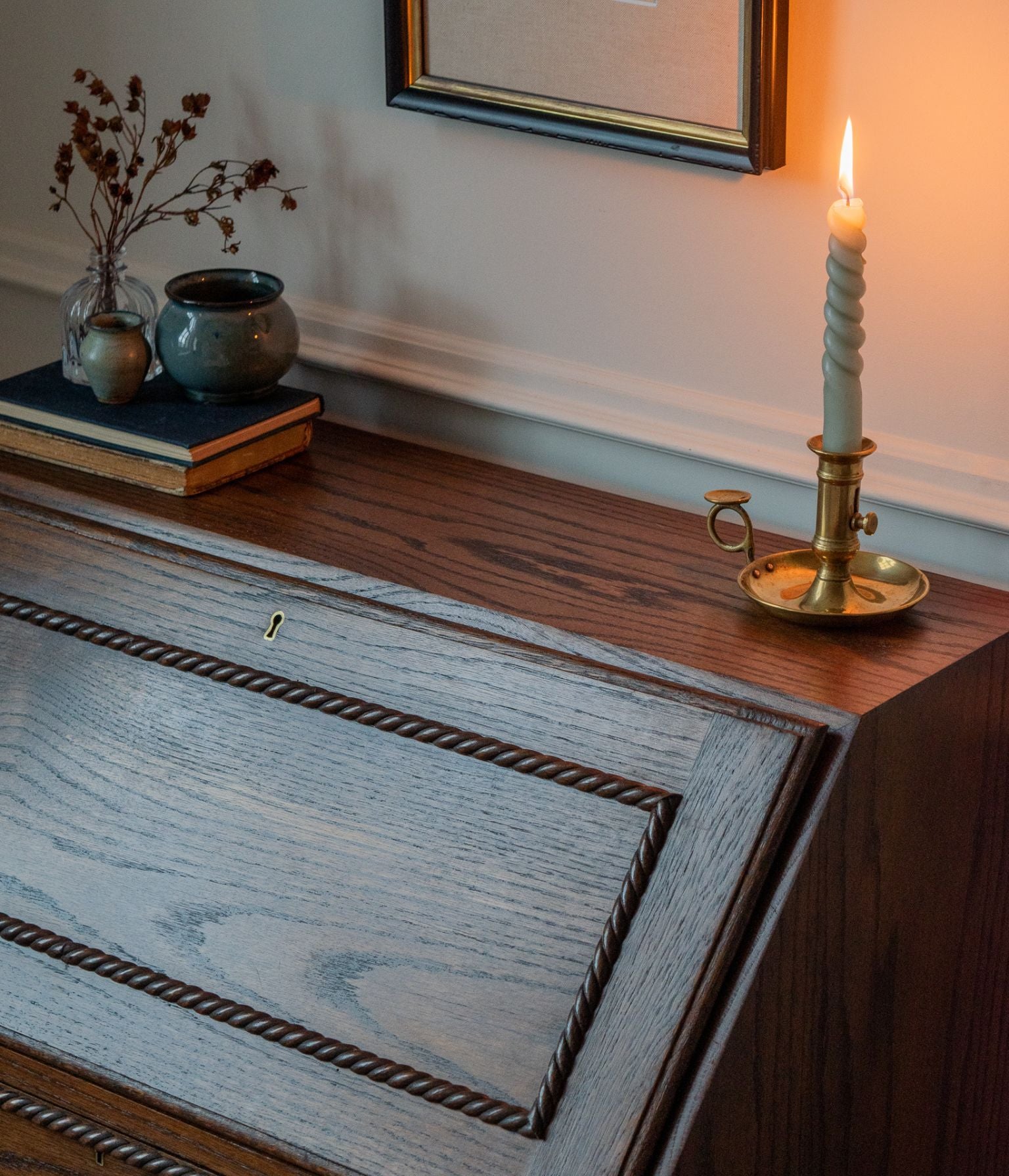 Antique Solid Oak Bureau With Rope Trim In Blend #41