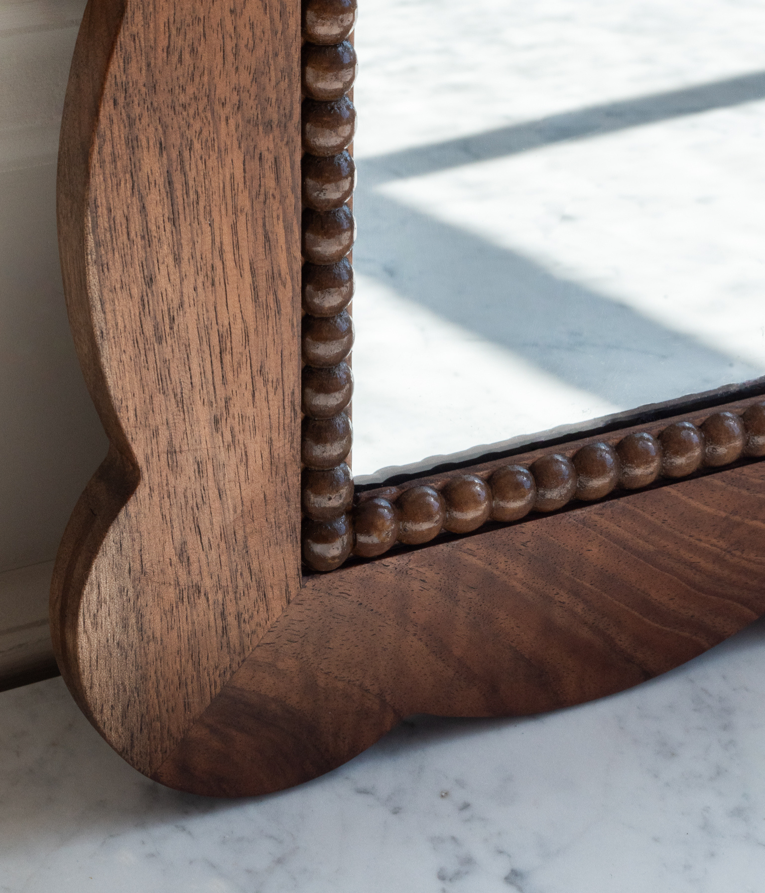 Santiago Scalloped Mirror - Medium Size | Bobbin Trim | English Walnut - Walnut Blend