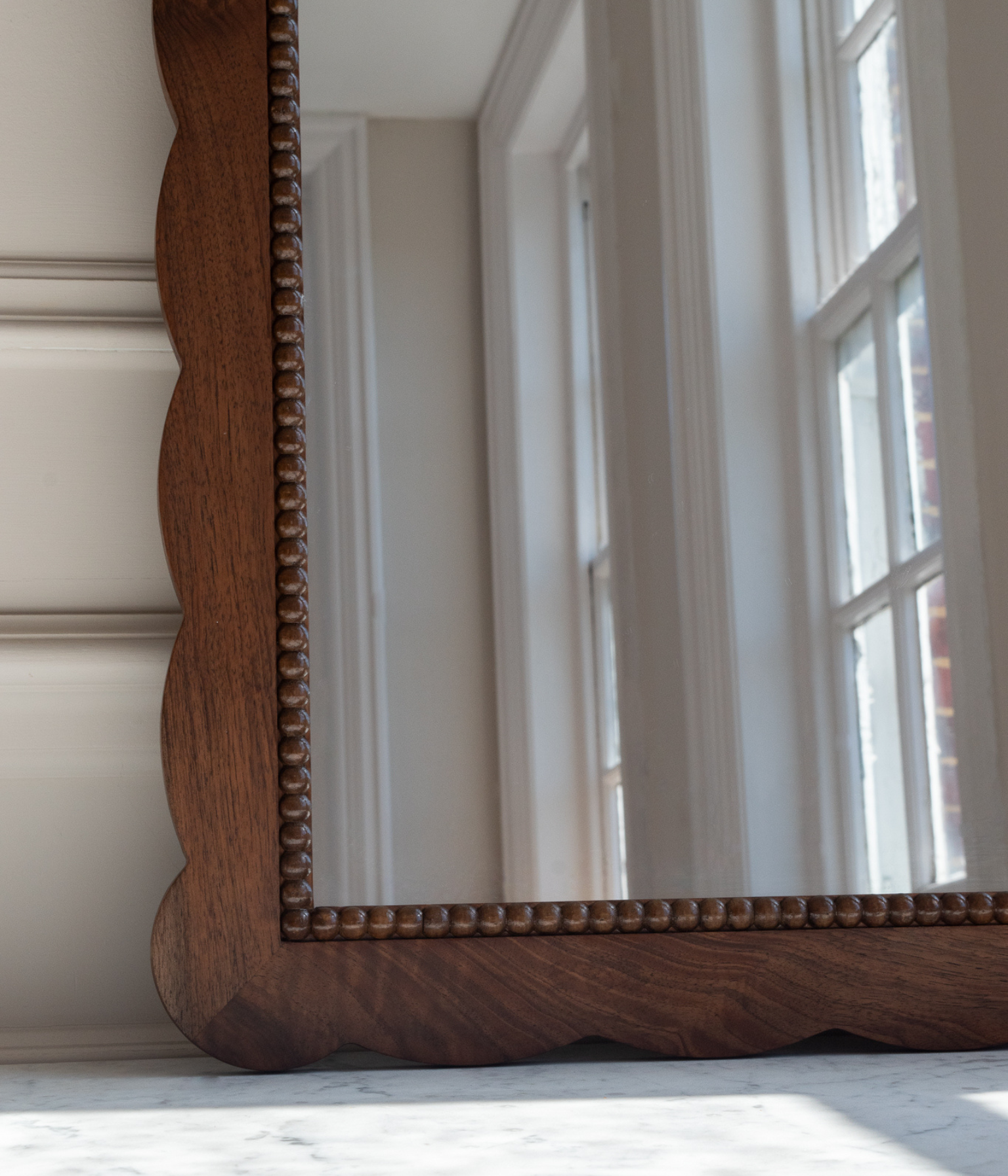 Santiago Scalloped Mirror - Medium Size | Bobbin Trim | English Walnut - Walnut Blend