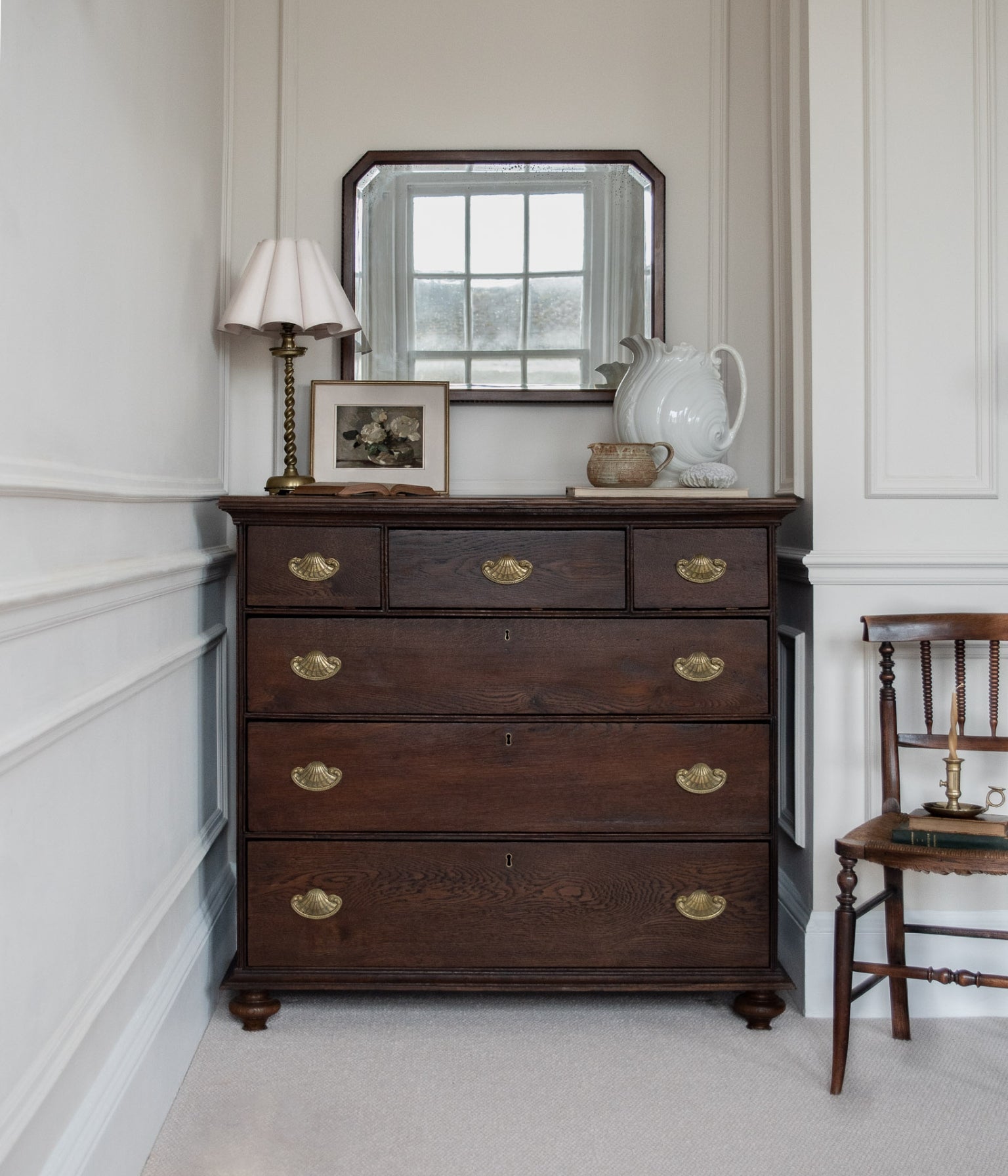 Victorian Oak Chest of Drawers with Brass Shell Pulls