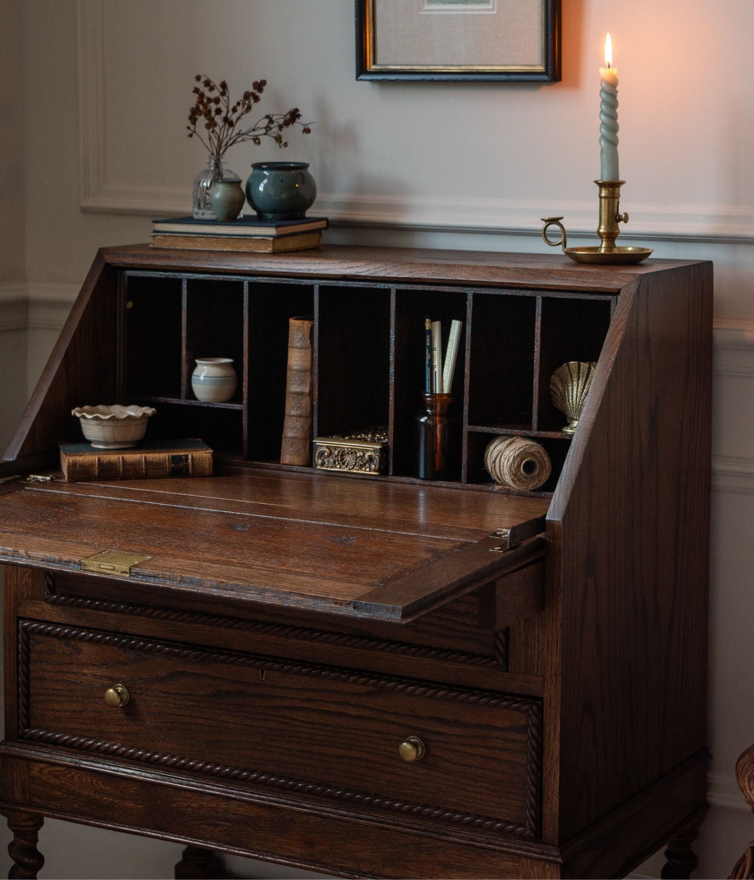 Antique Solid Oak Bureau With Rope Trim In Blend #41