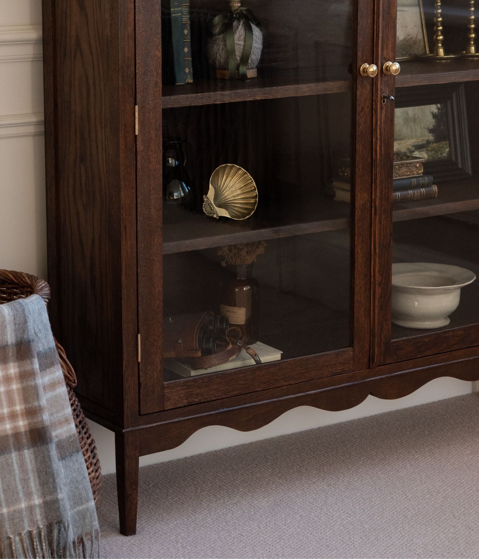 Antique Oak Display Cabinet with Original Glass Doors