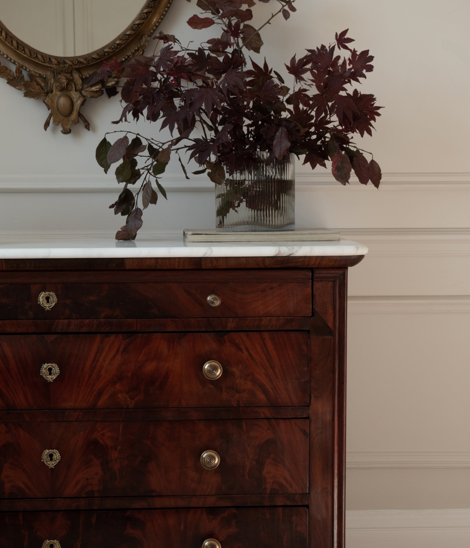 Mid-19th Century Louis Philippe French Mahogany Commode with Honed Calacatta Marble Top