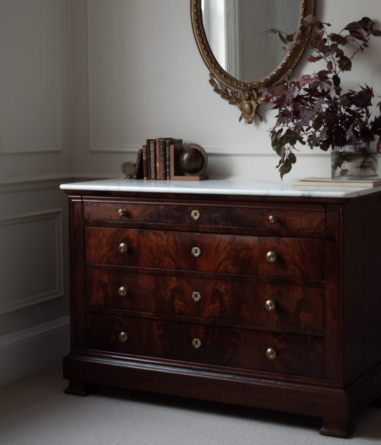 Mid-19th Century Louis Philippe French Mahogany Commode with Honed Calacatta Marble Top