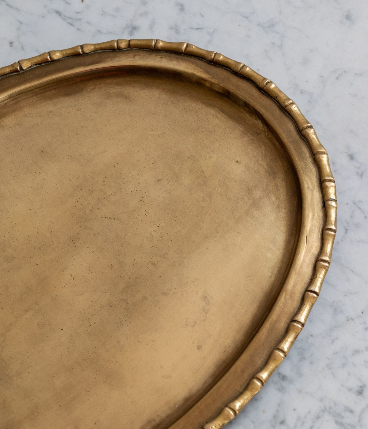 Mid-20th-Century Cast Brass Oval Tray with Bamboo-Moulded Rim