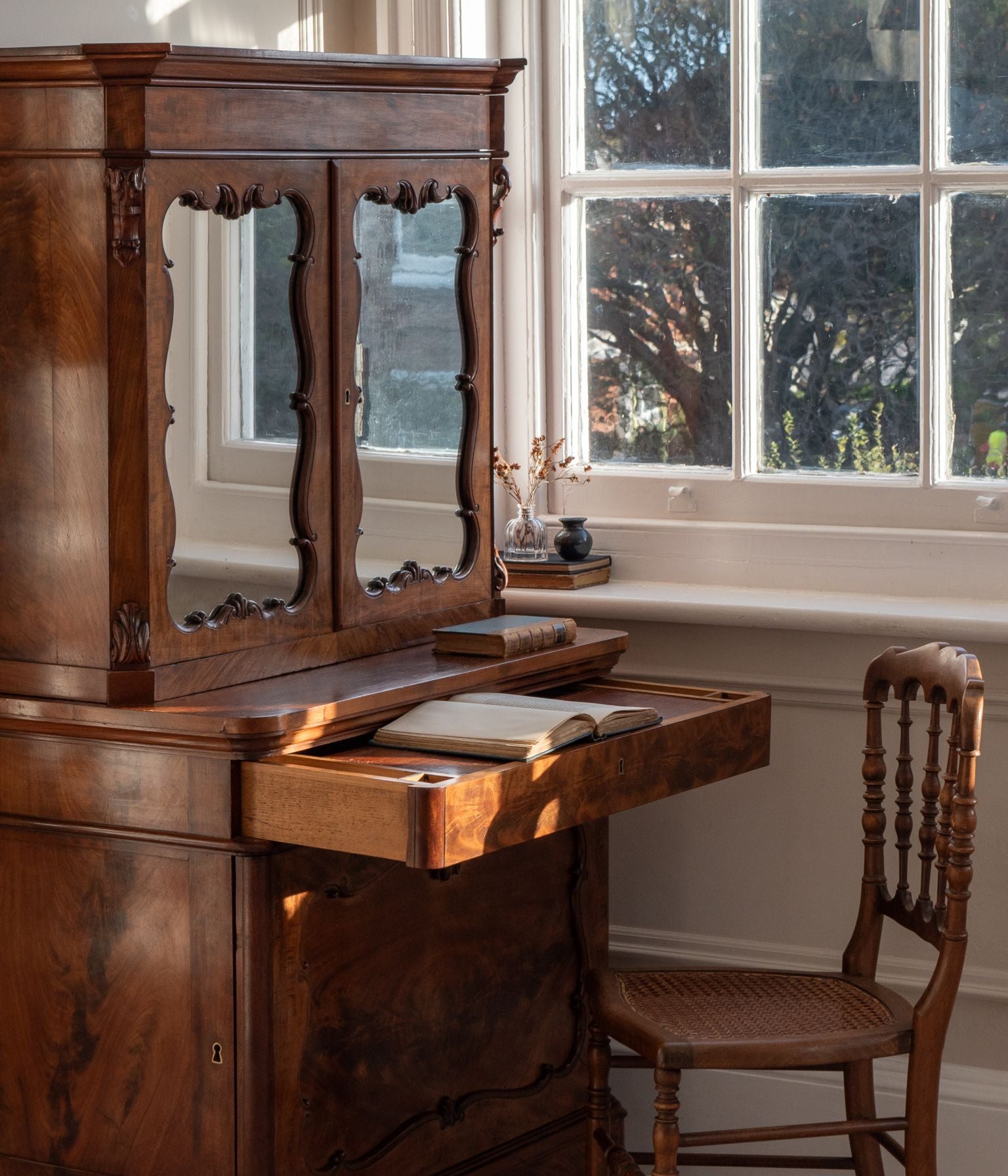 Late-19th Century Dutch Mahogany Secretaire Cabinet