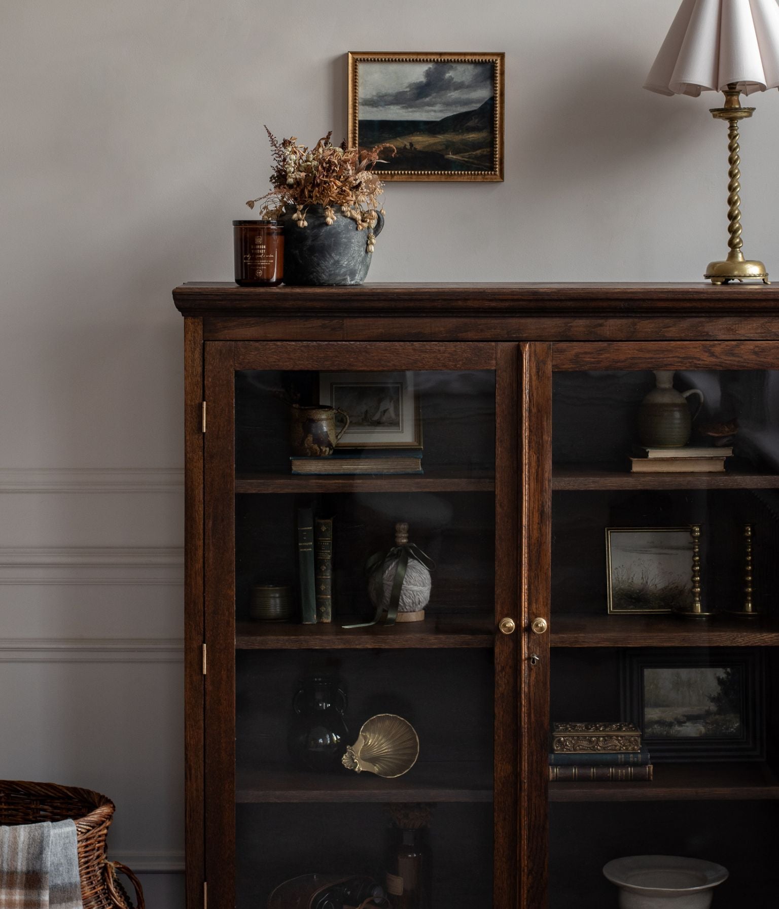 Antique Oak Display Cabinet with Original Glass Doors