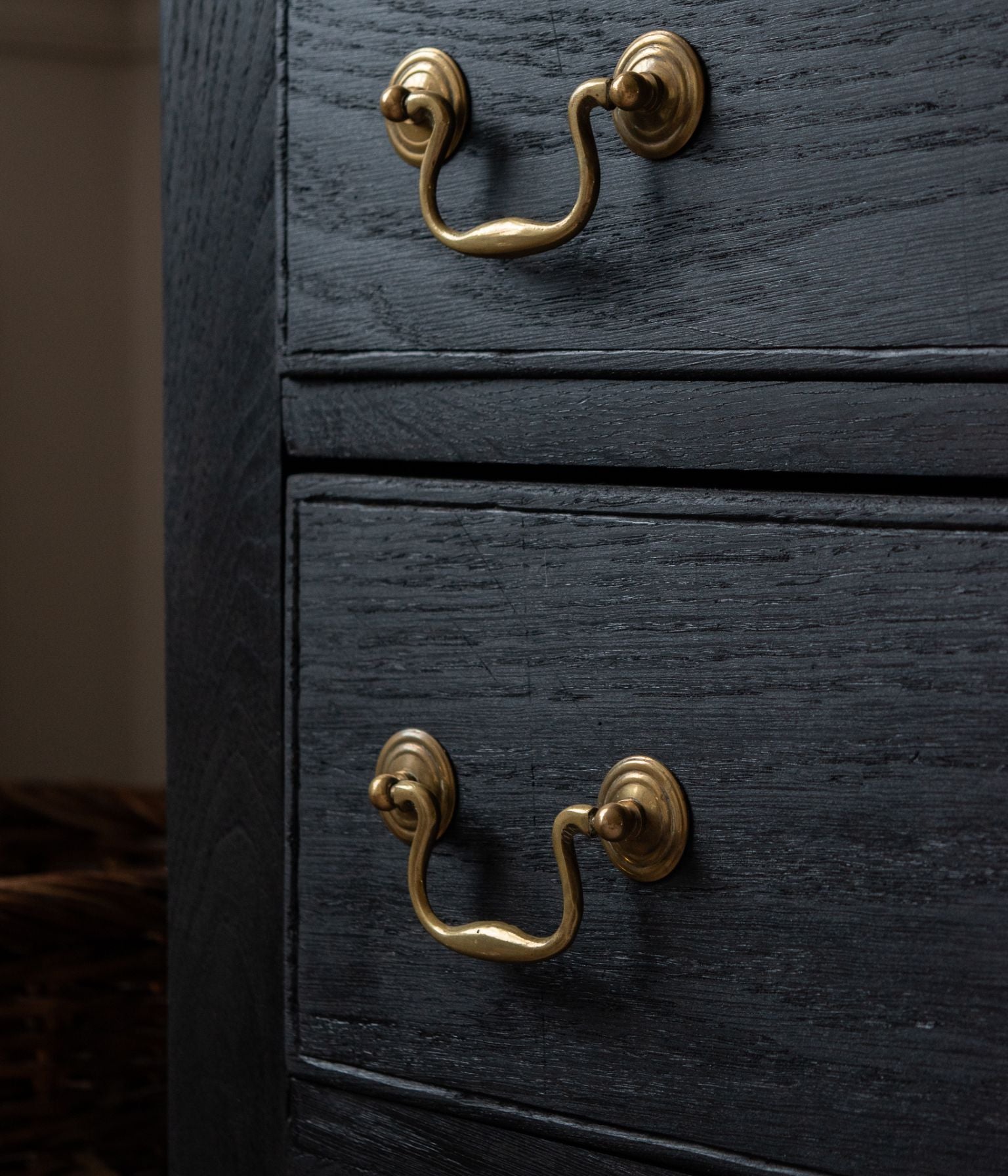 Antique Solid Oak Scalloped Credenza, Ebonised