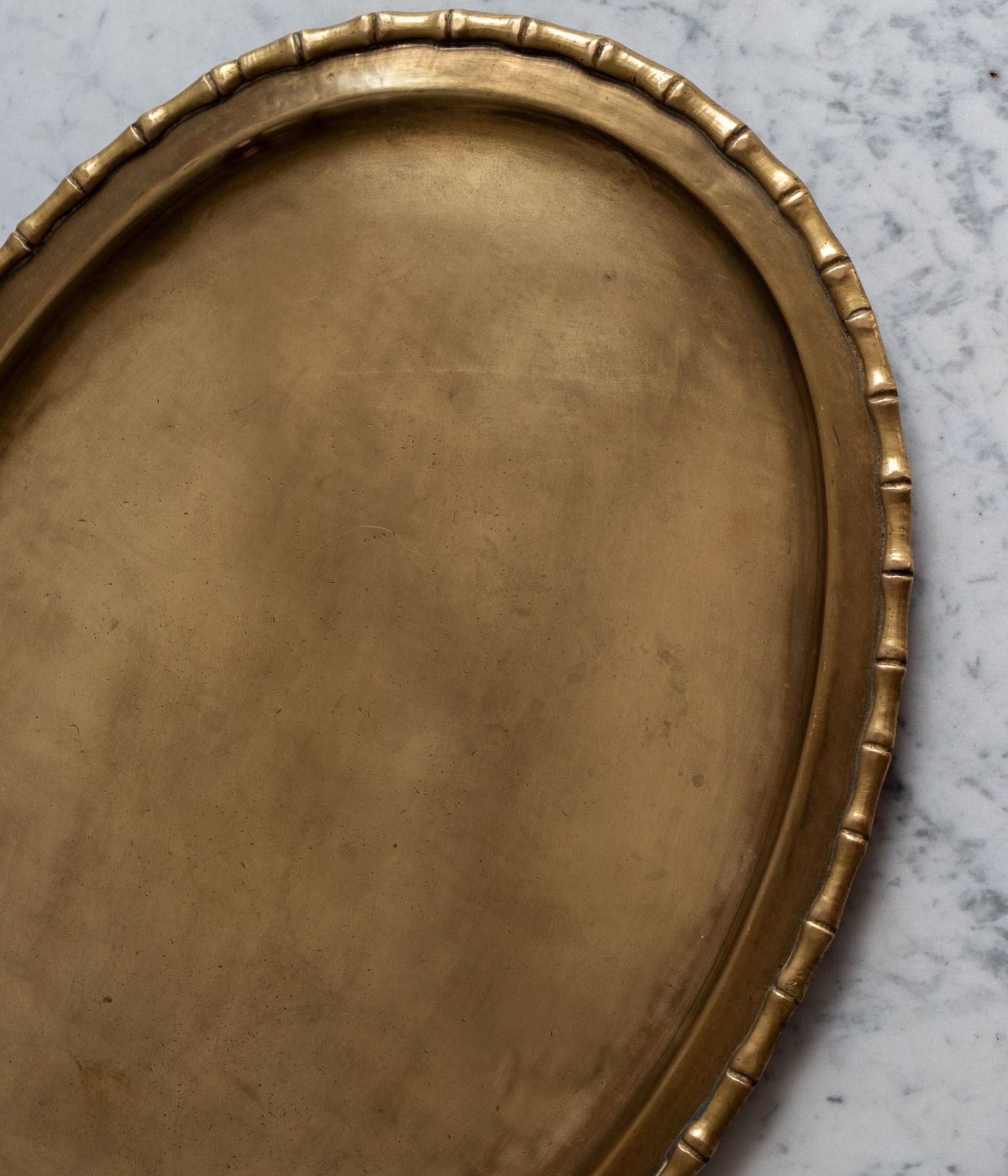 Mid-20th-Century Cast Brass Oval Tray with Bamboo-Moulded Rim