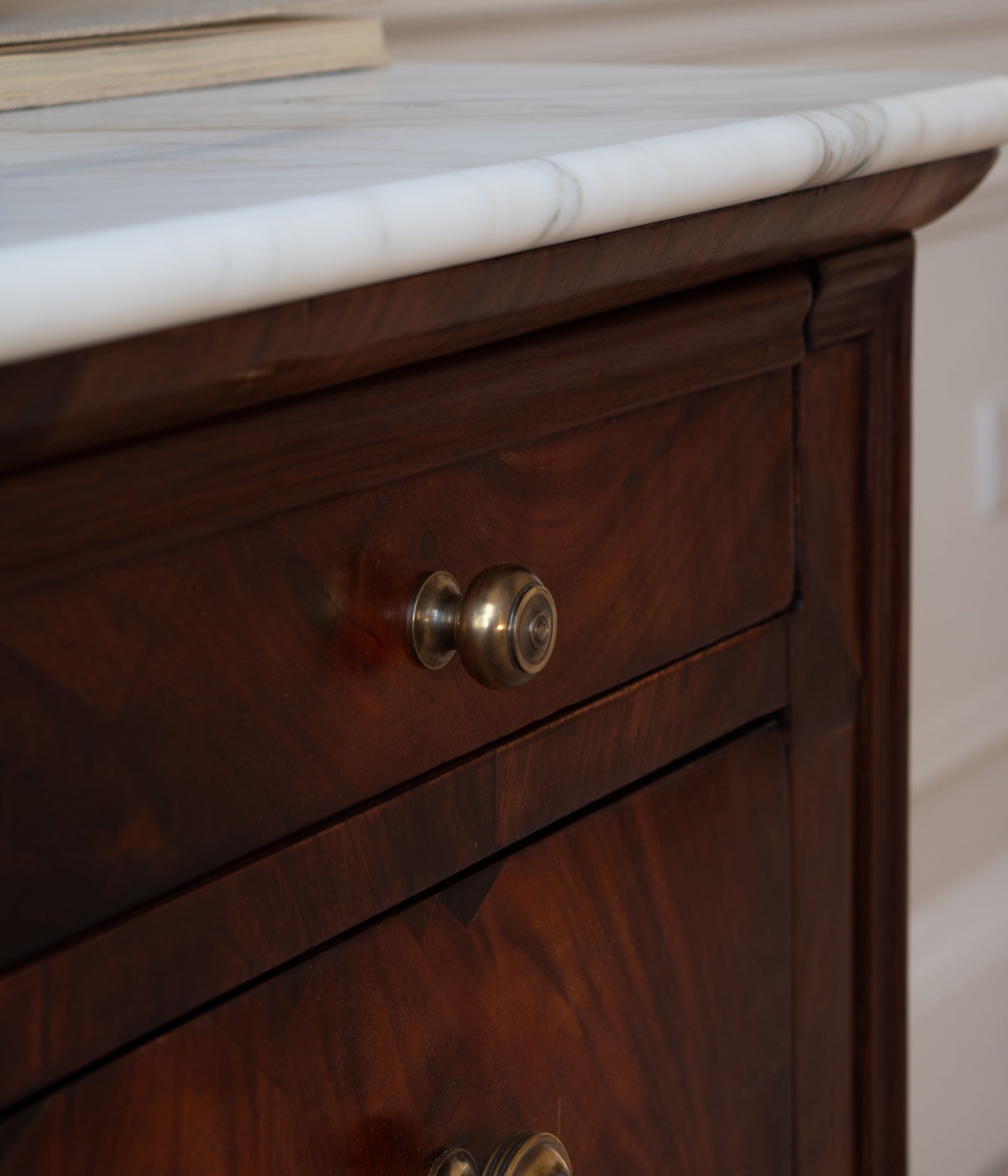 Mid-19th Century Louis Philippe French Mahogany Commode with Honed Calacatta Marble Top