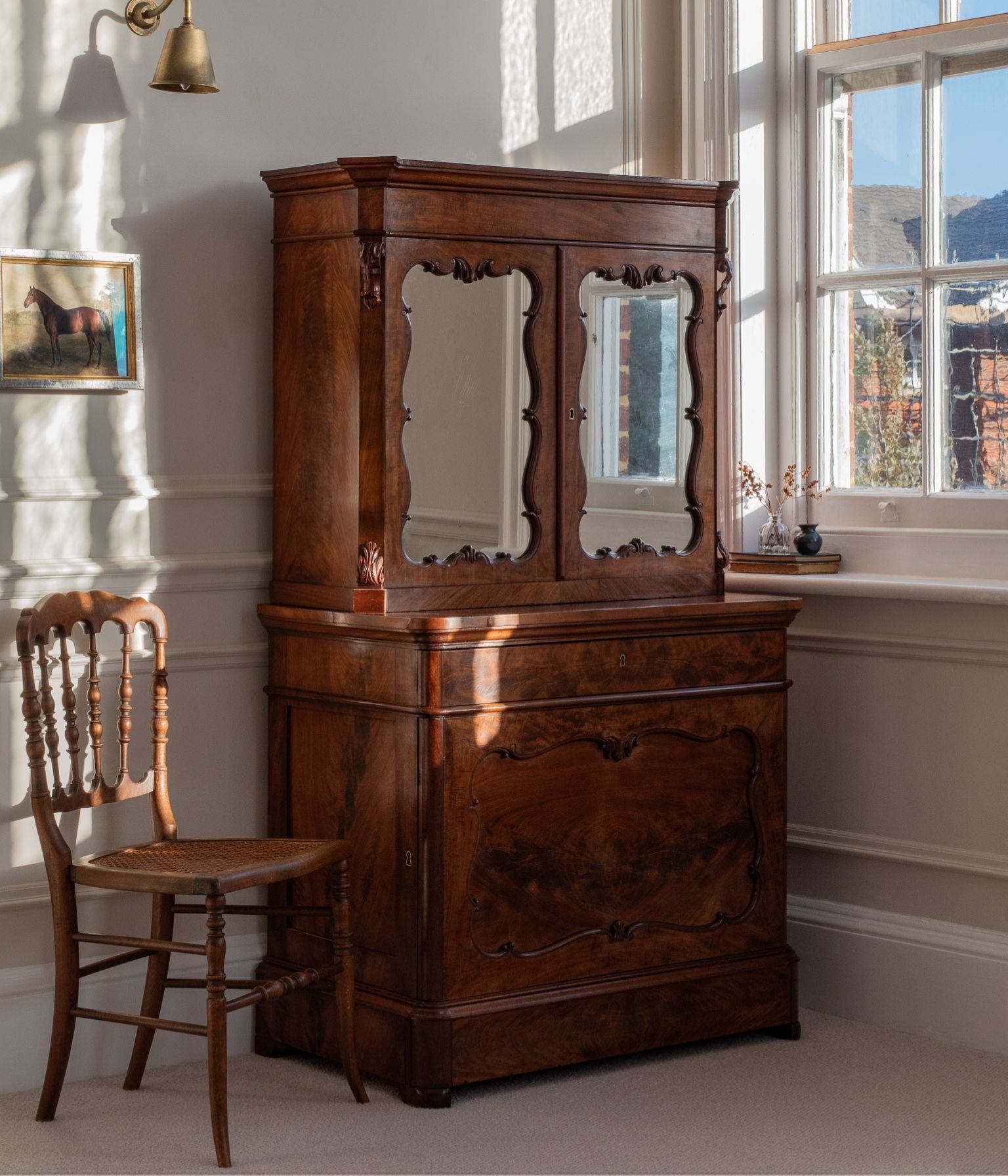 Late-19th Century Dutch Mahogany Secretaire Cabinet