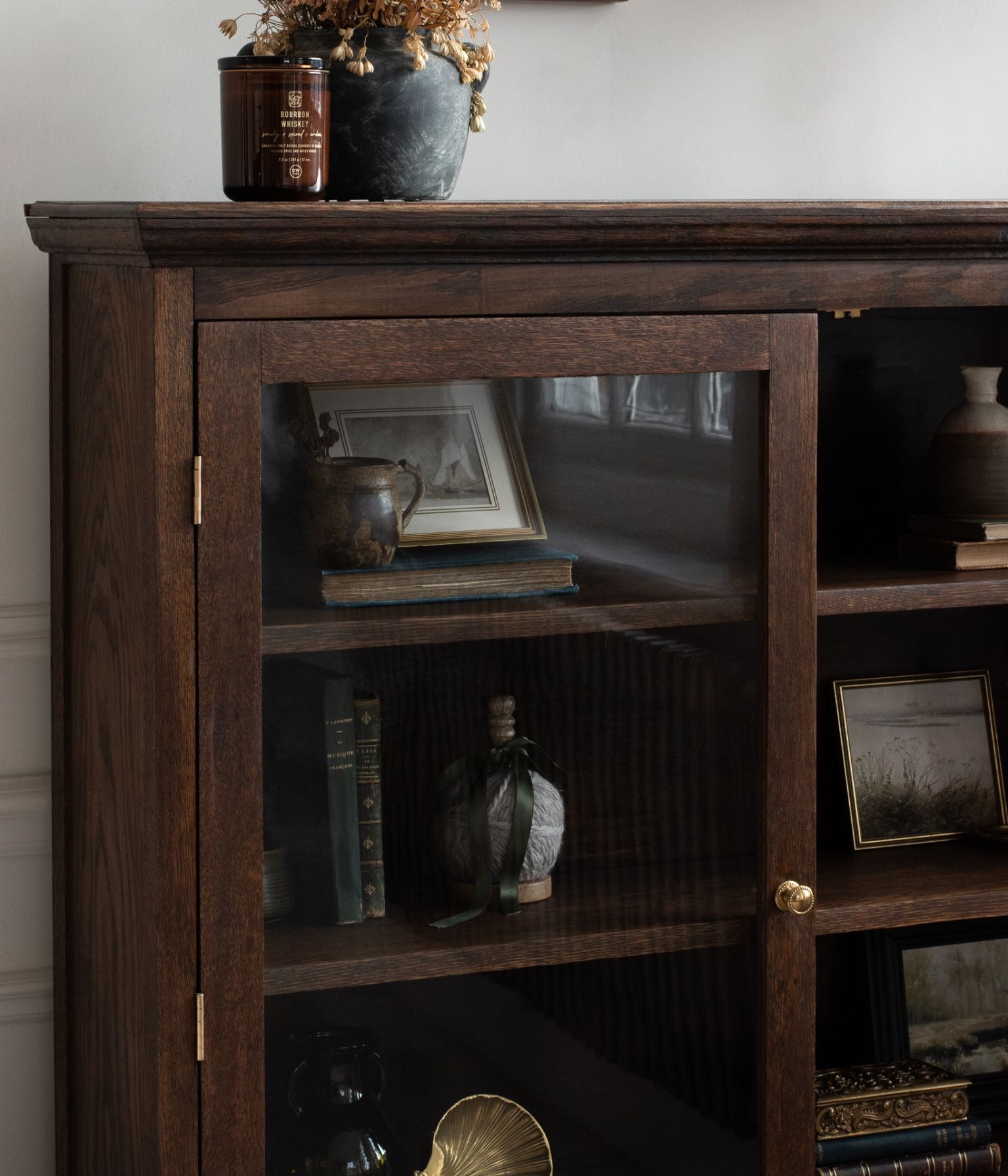 Antique Oak Display Cabinet with Original Glass Doors