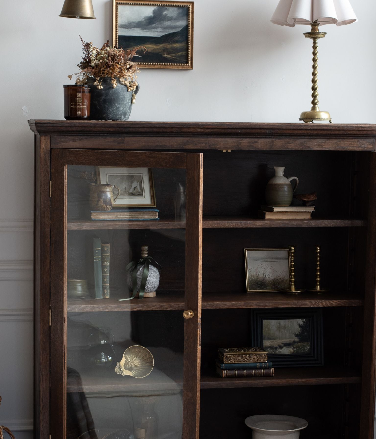 Antique Oak Display Cabinet with Original Glass Doors