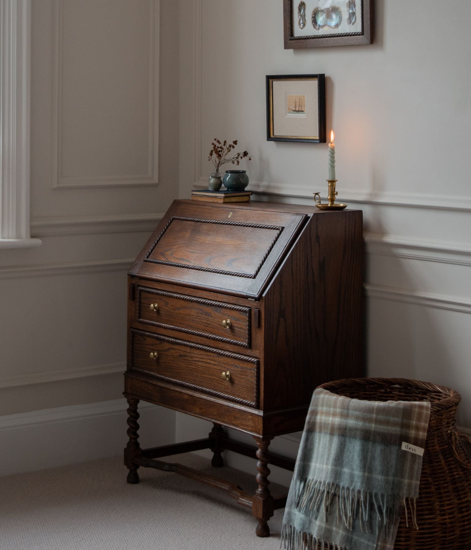 Antique Solid Oak Bureau With Rope Trim In Blend #41