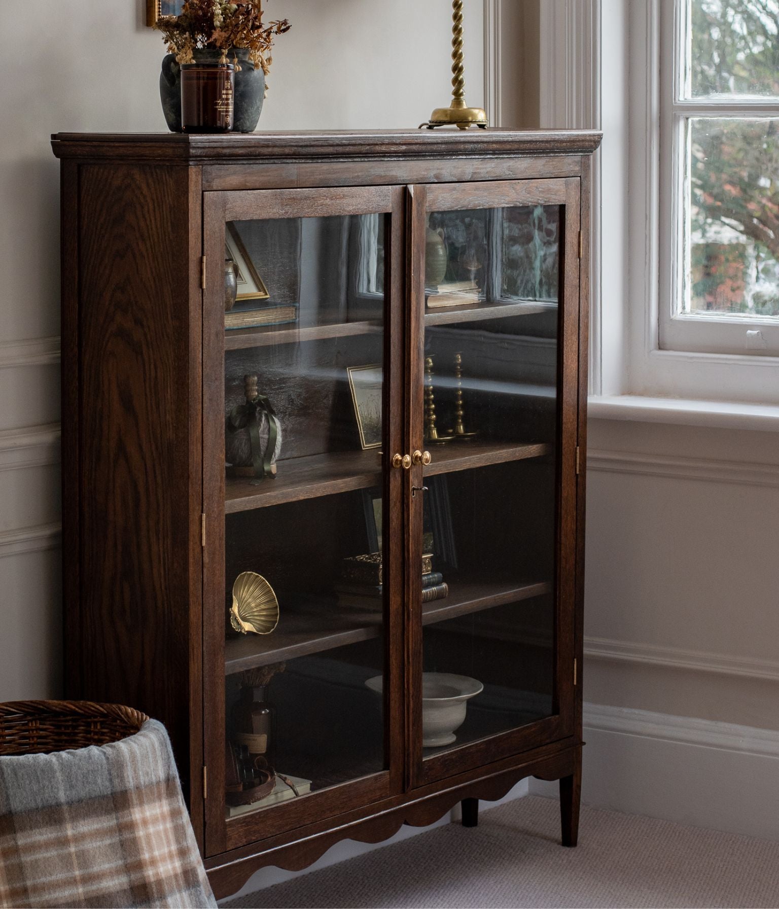 Antique Oak Display Cabinet with Original Glass Doors