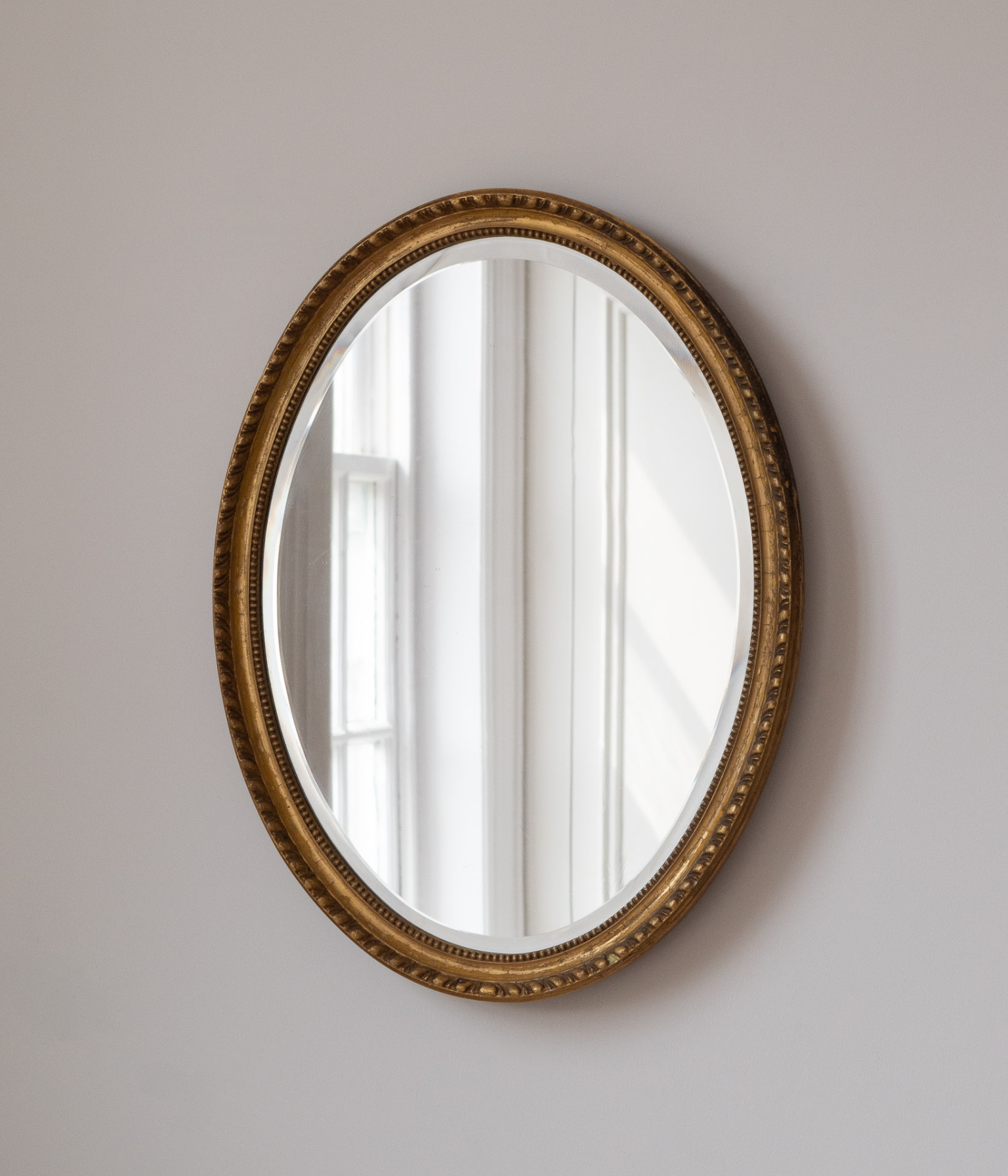Original Late 19th Century Oval Giltwood Mirror with Bevelled Glass