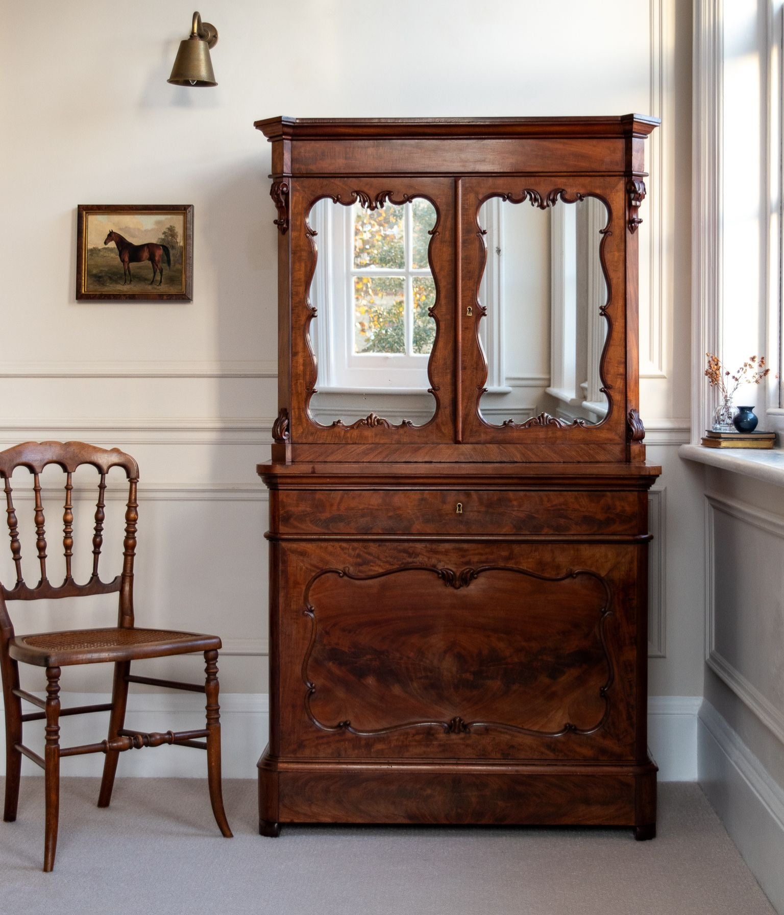 Late-19th Century Dutch Mahogany Secretaire Cabinet