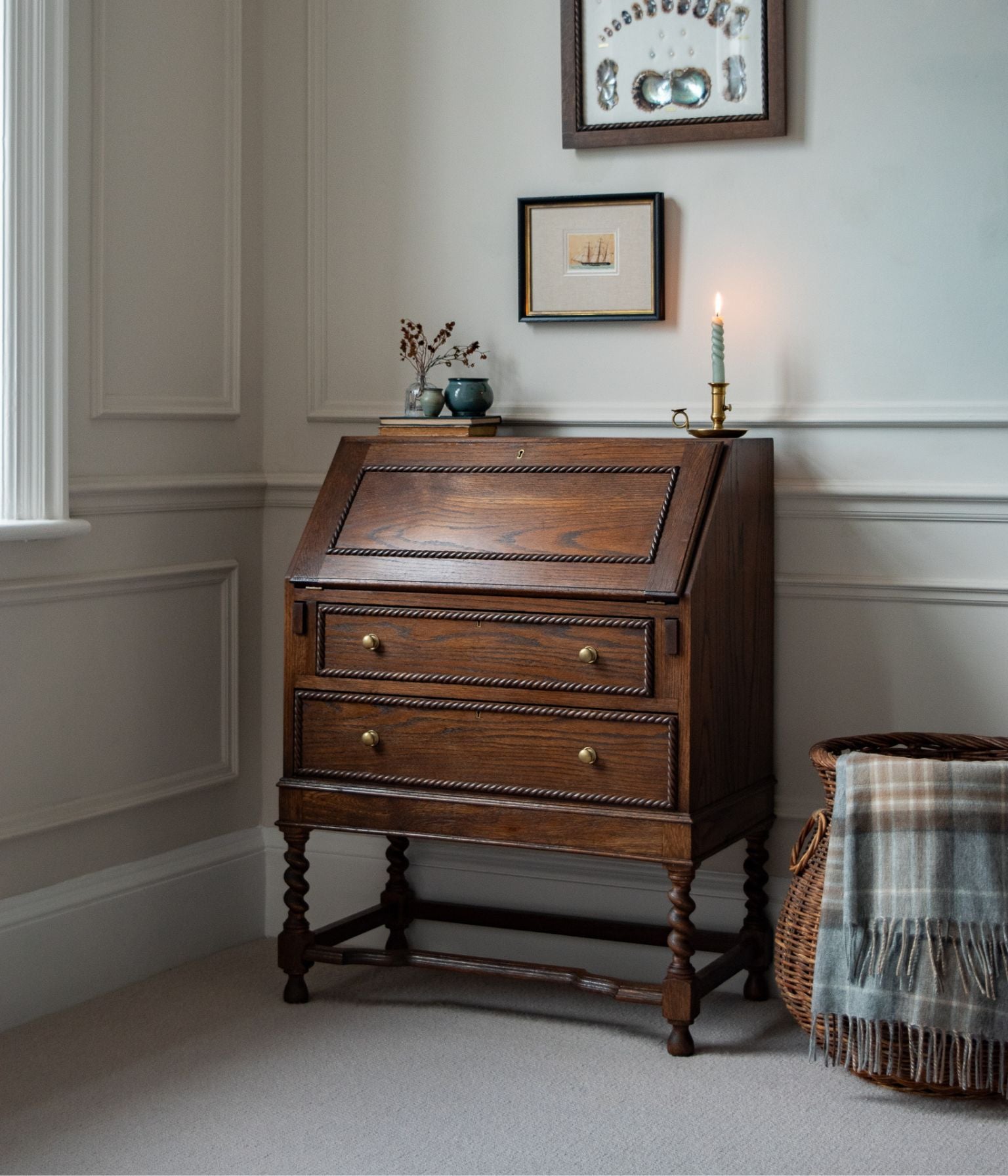 Antique Solid Oak Bureau With Rope Trim In Blend #41
