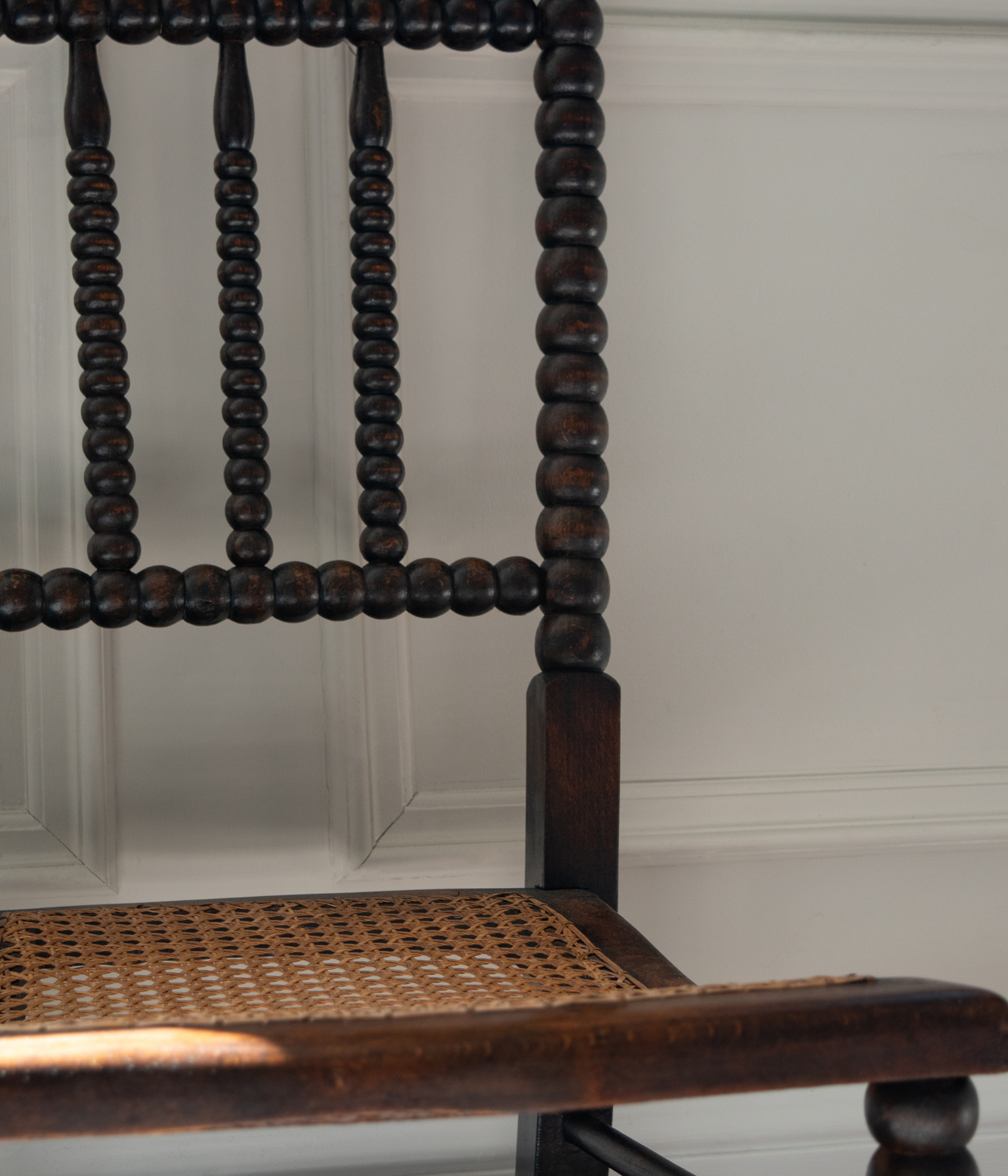 19th Century Bobbin-Turned Beech Chair with a Hand-Caned Seat