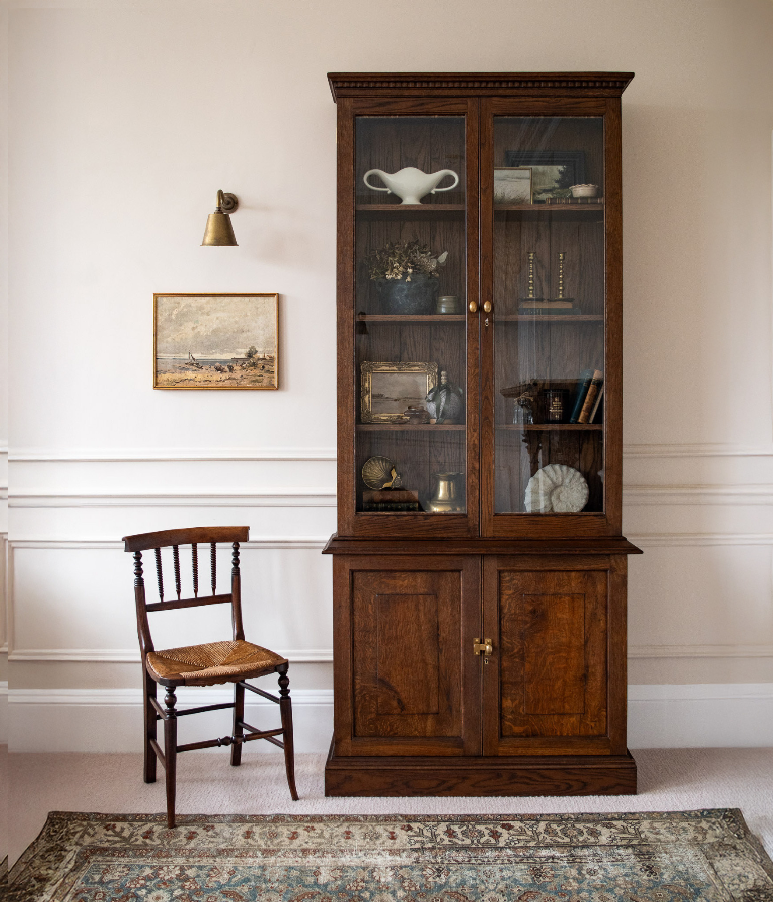 Victorian Solid Oak Glazed Display Cabinet