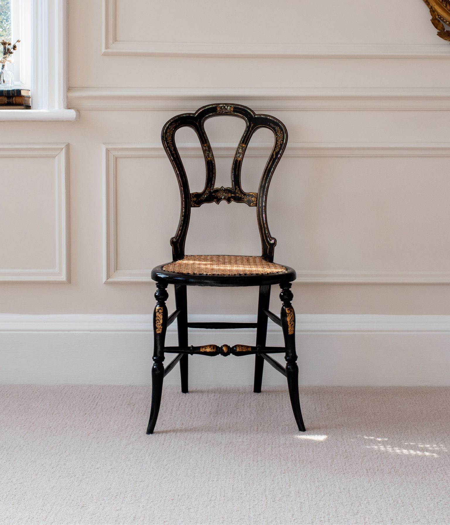 Victorian Ebonised Side Chair with Mother-of-Pearl and Gilded Detail