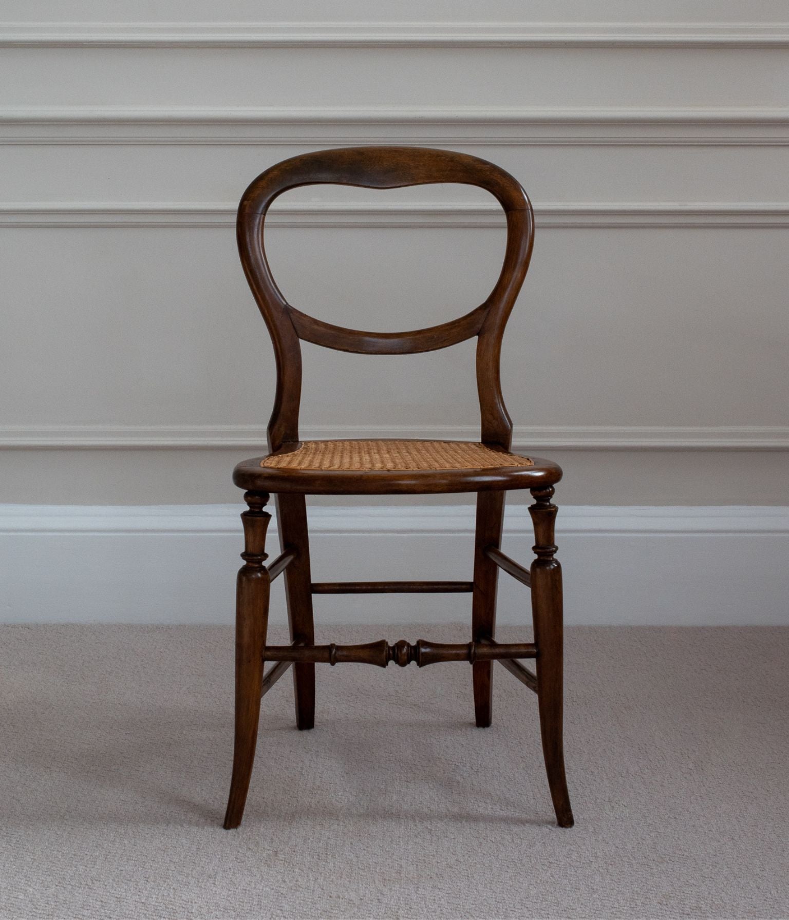 Victorian Balloon Back Chair in Solid Mahogany with Original Cane Seat