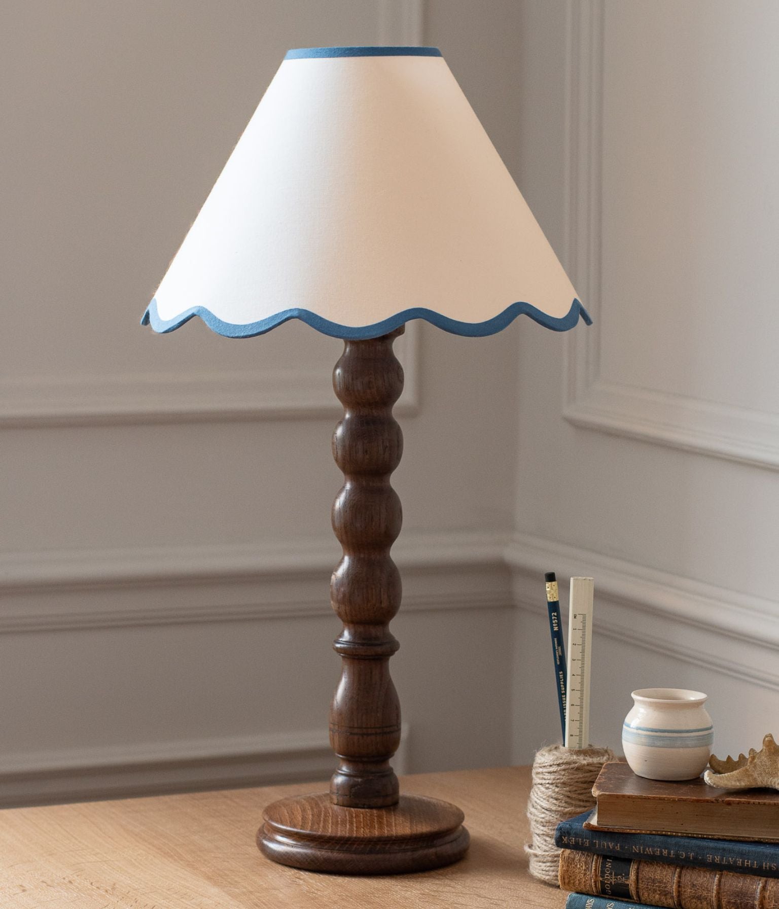 Antique Oak Bobbin Lamp Base - Slim