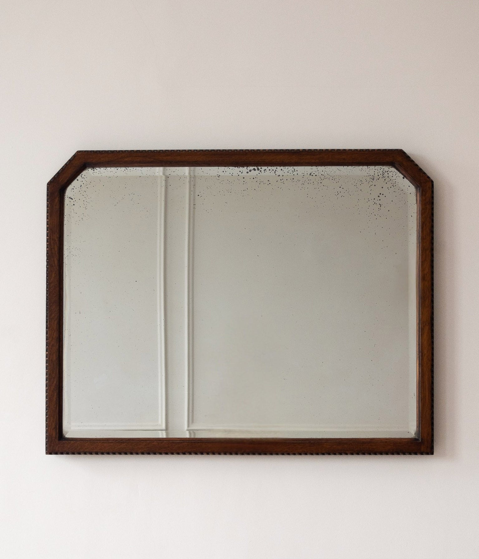 Antique Oak Wall Mirror with Chamfered Corners and Bobbin Frame