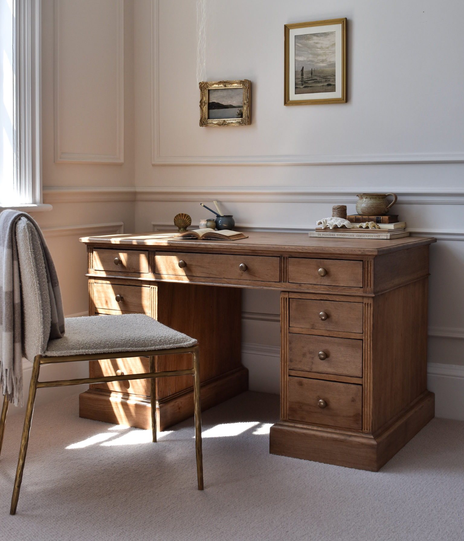 Antique Solid Oak Pedestal Desk In Blend #11