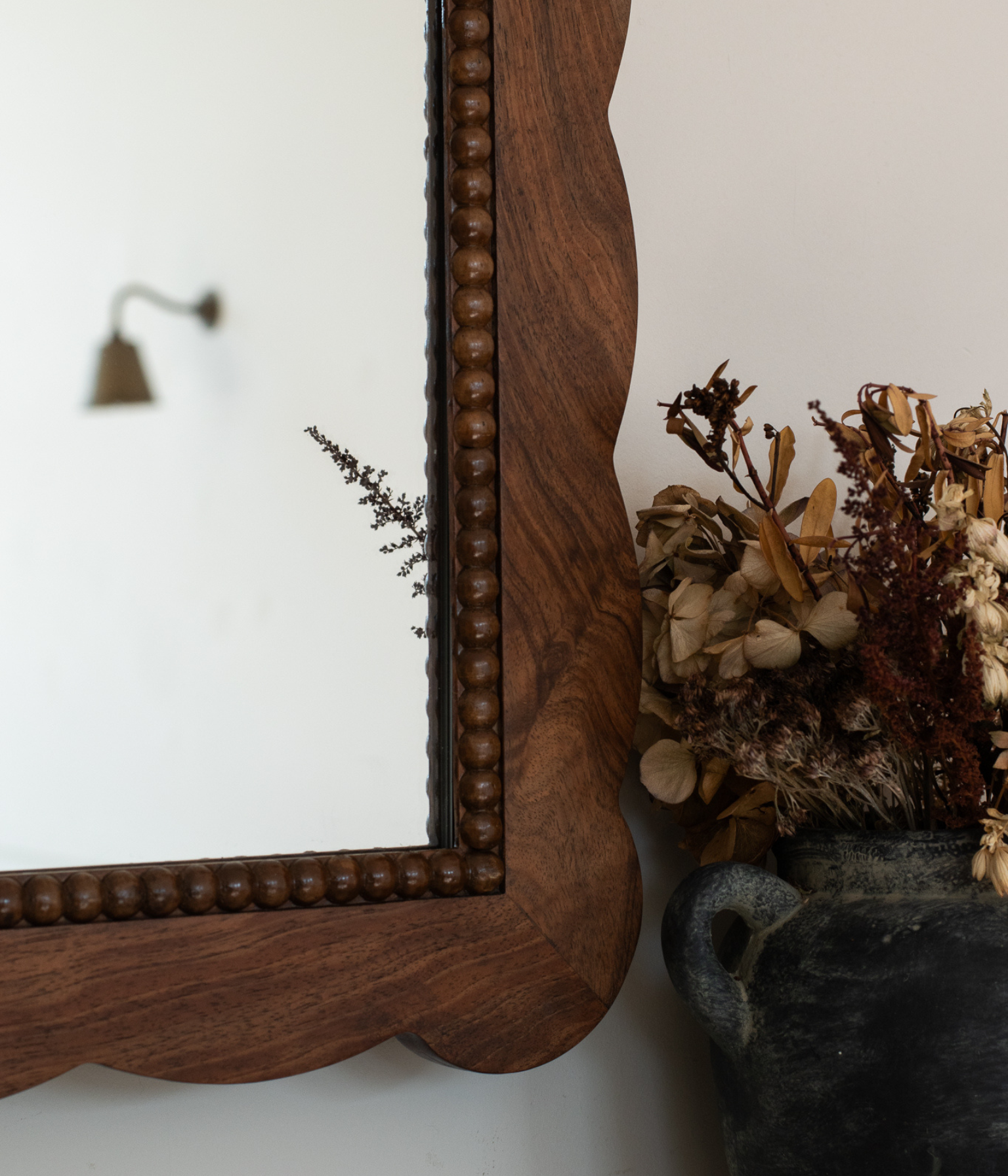 Santiago Scalloped Mirror - Medium Size | Bobbin Trim | English Walnut - Walnut Blend