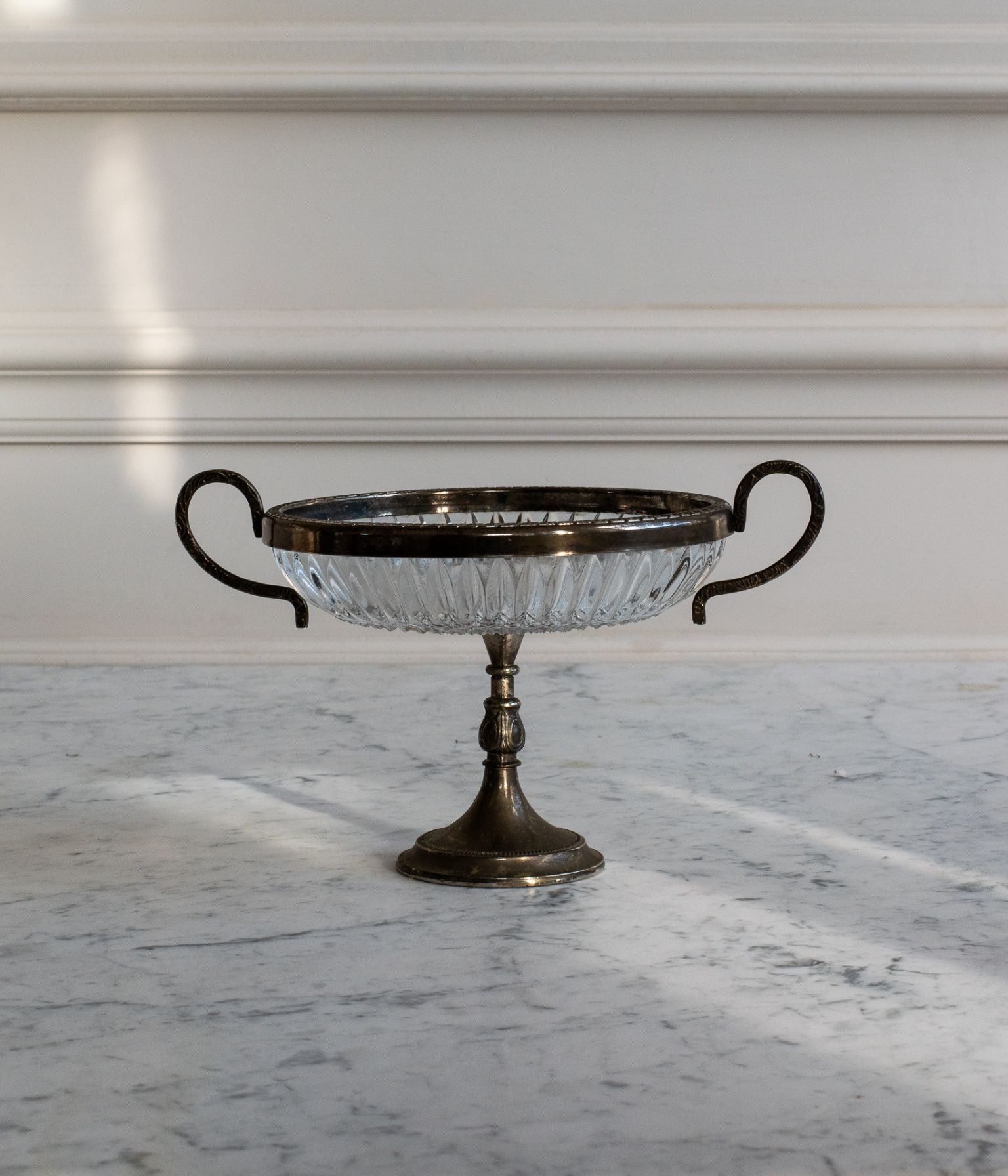Early 20th Century Silver Plated and Cut Crystal Tazza