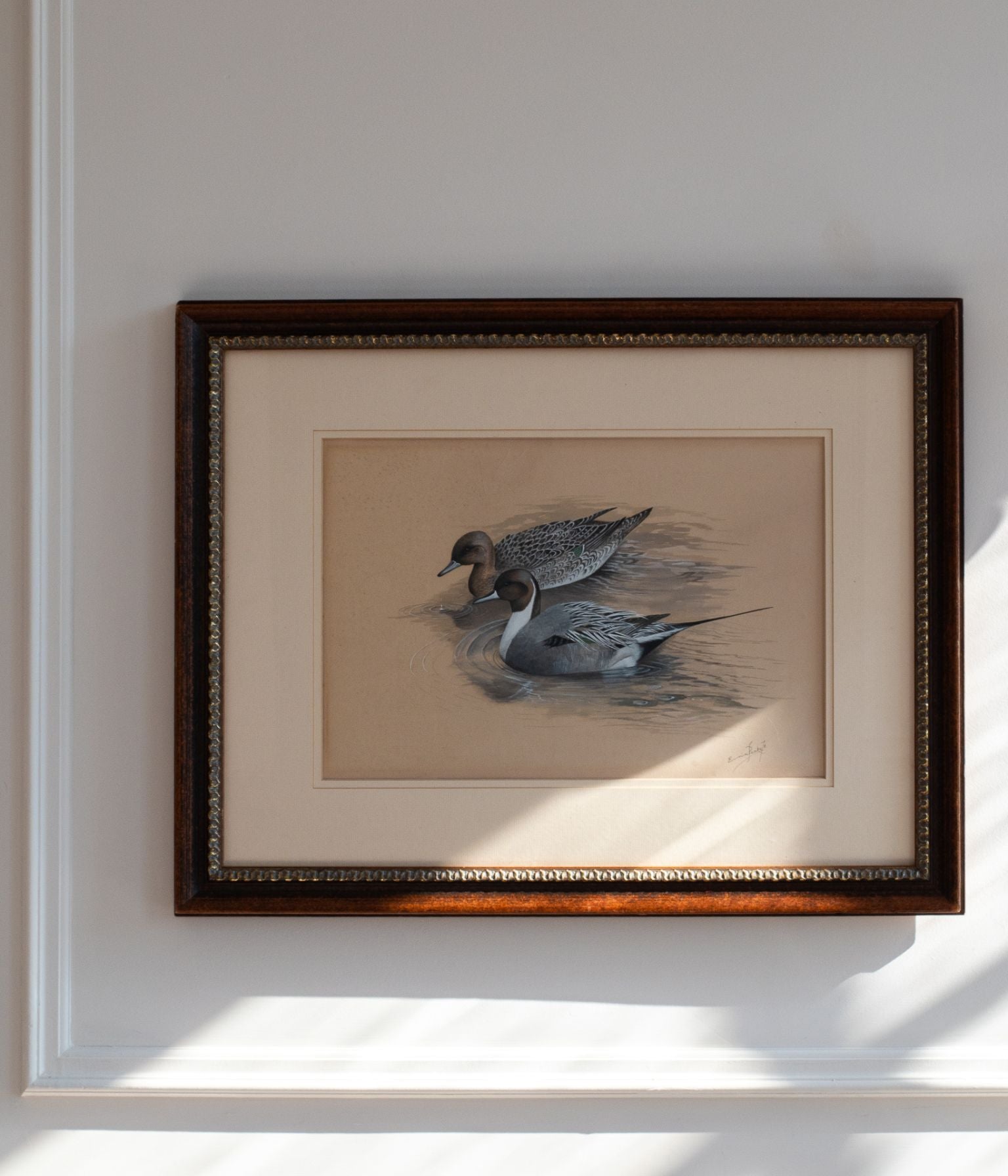 Original Watercolour of Pintail Ducks by Eric H. Peake, in Antique Oak Frame
