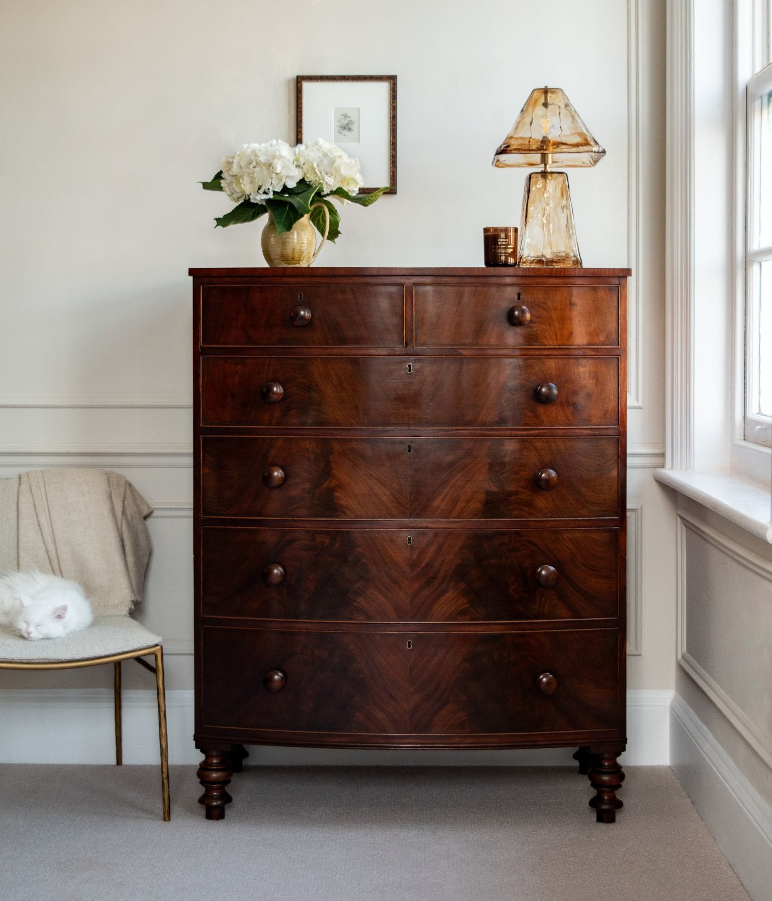 Victorian Flame Mahogany Bowfront Chest of Drawers
