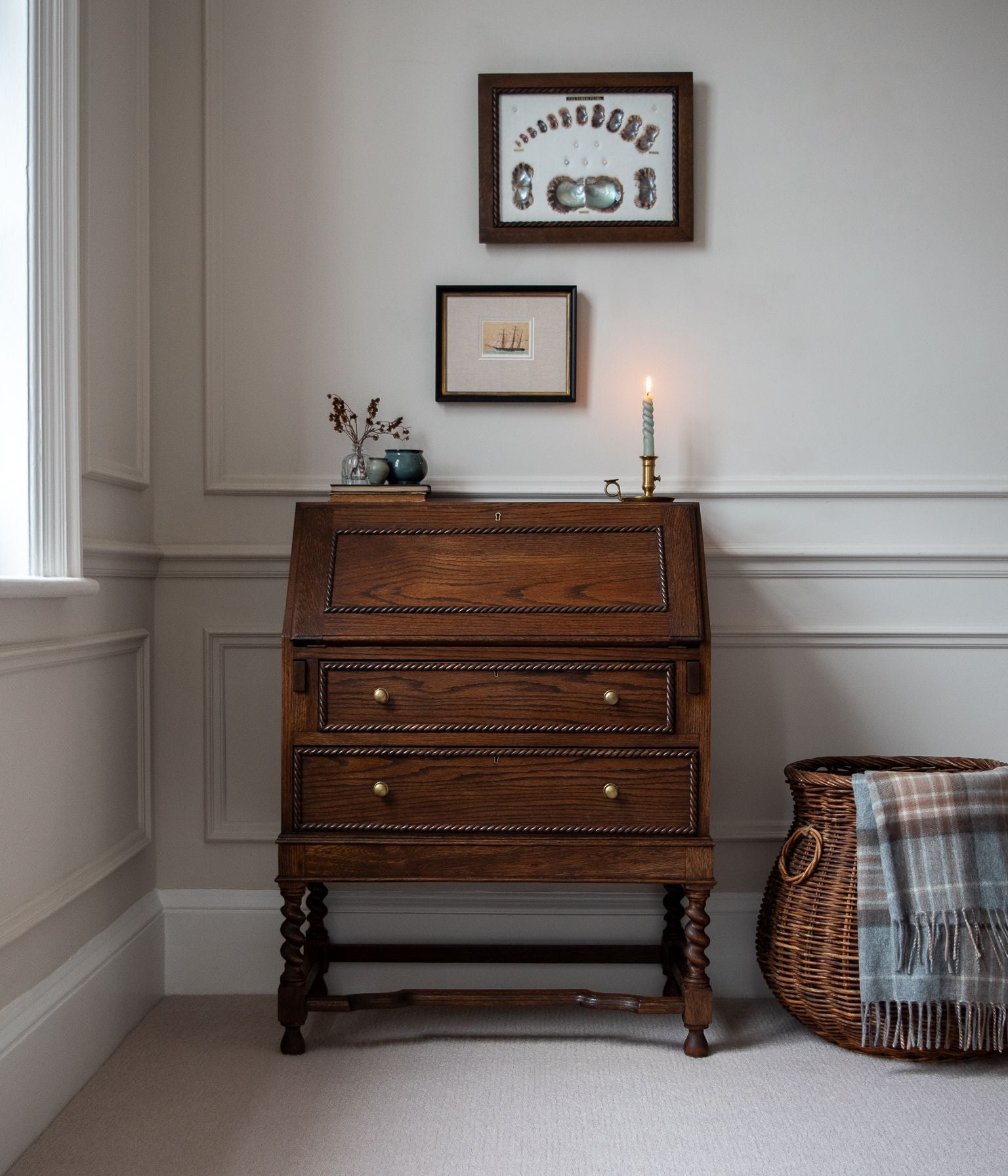 Antique Solid Oak Bureau With Rope Trim In Blend #41