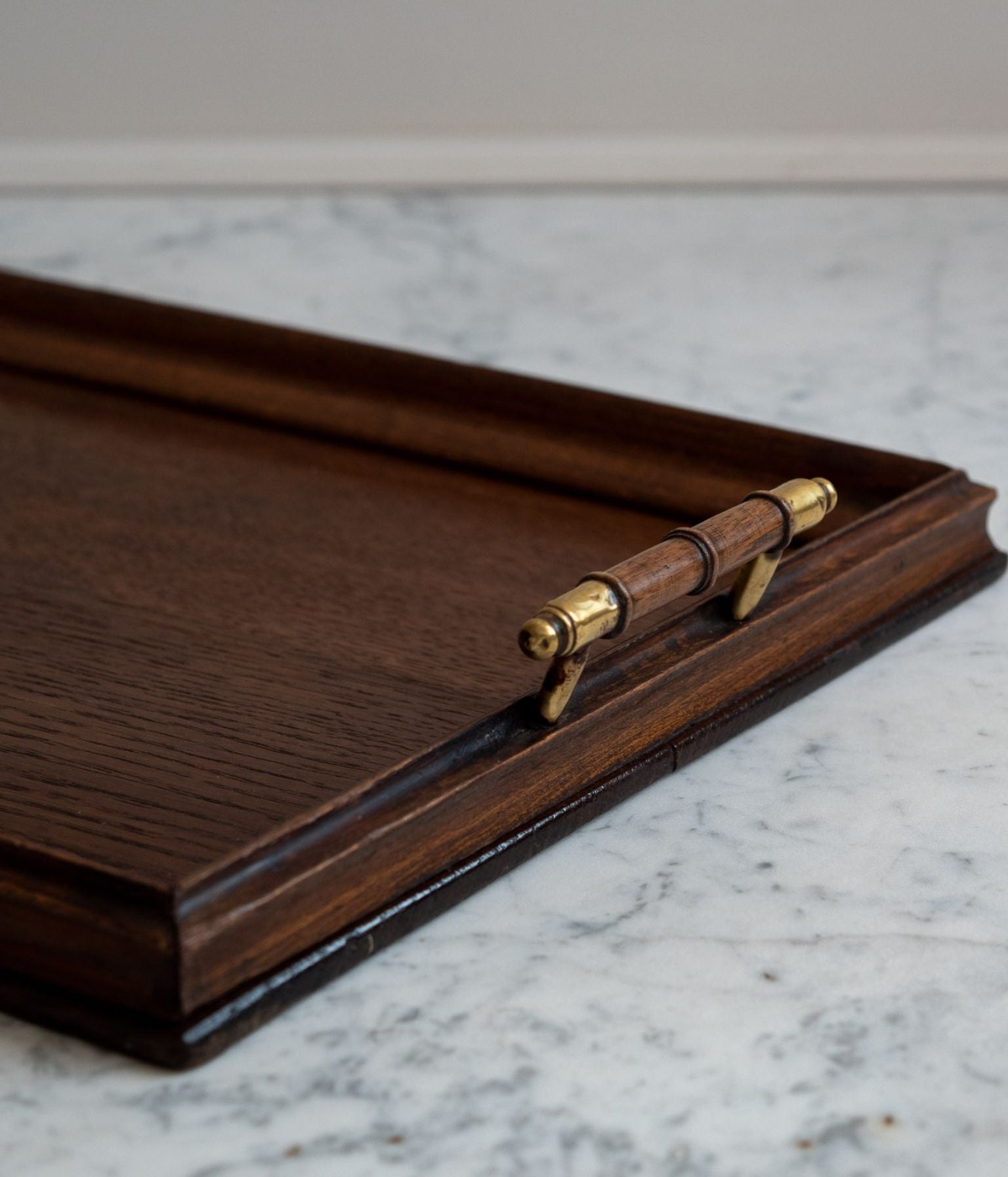 Late Victorian Arts & Crafts Oak Tray with Moulded Beech Edge and Turned Handles