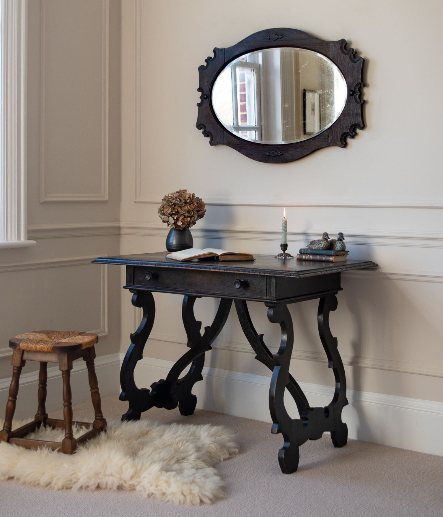 Spanish Ebonised Writing Table with Drawer, Early 20th Century