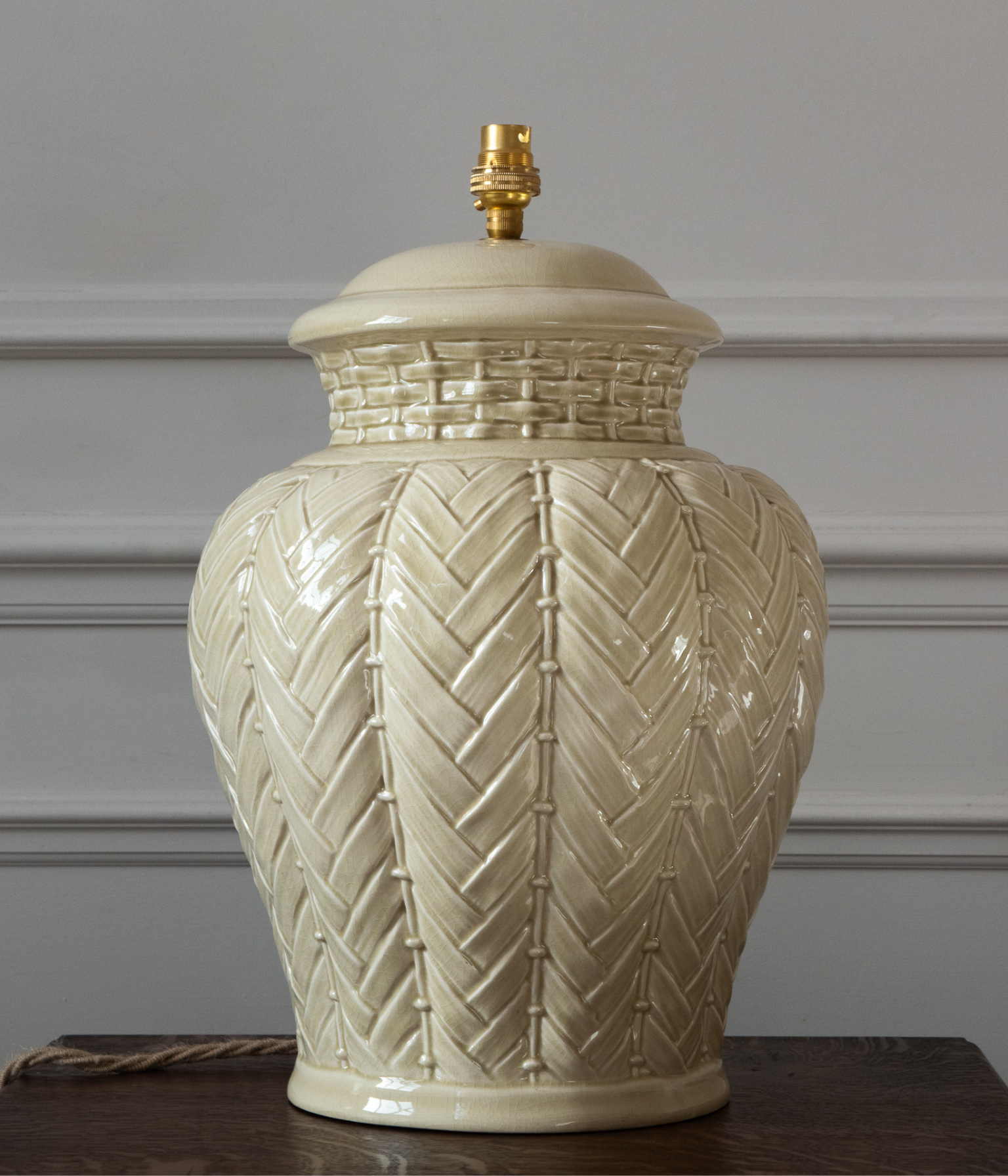 Vintage Pale Mint Ceramic Basketweave Ginger Jar Table Lamp