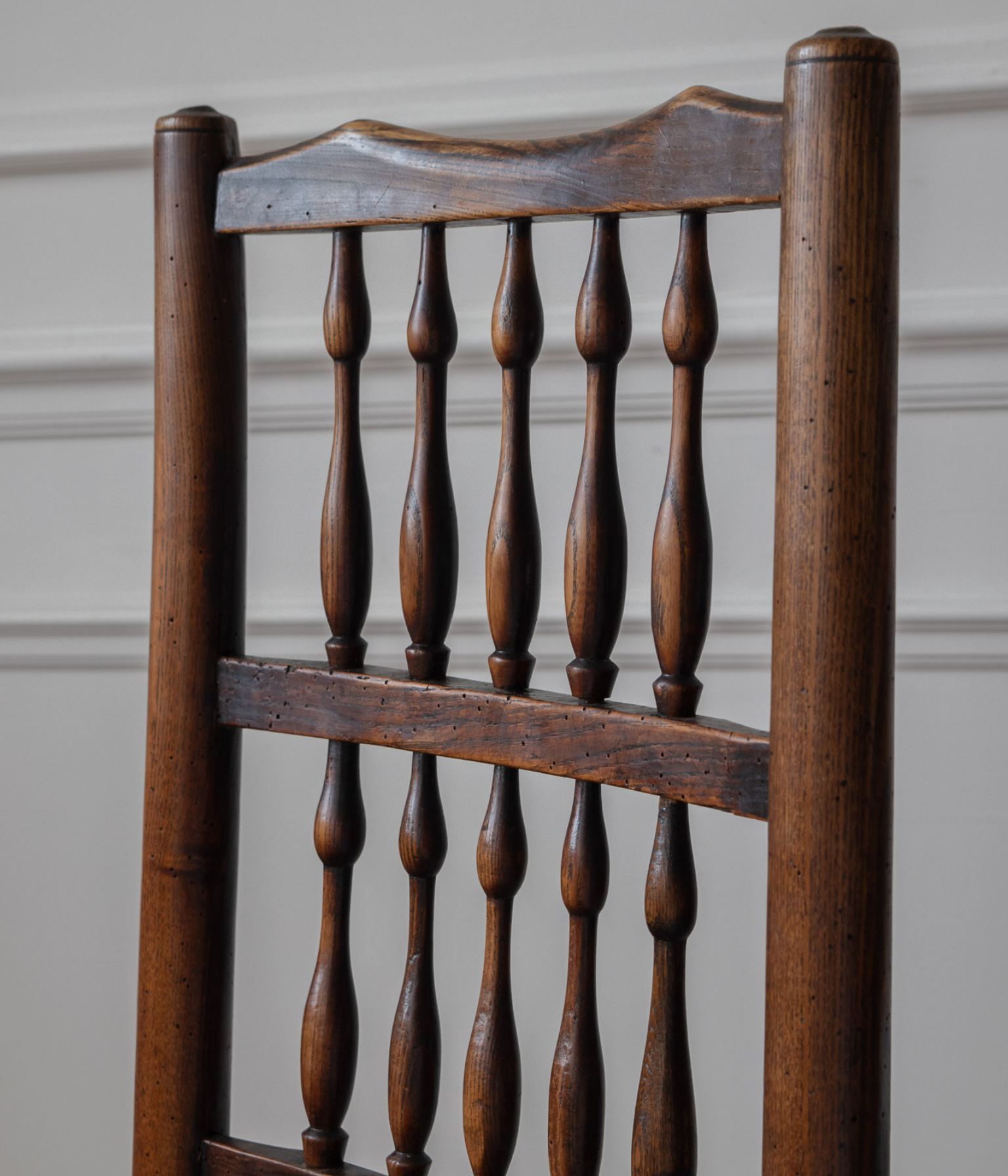 19th-Century Rush-Seated Spindle-Back Chair in Oak