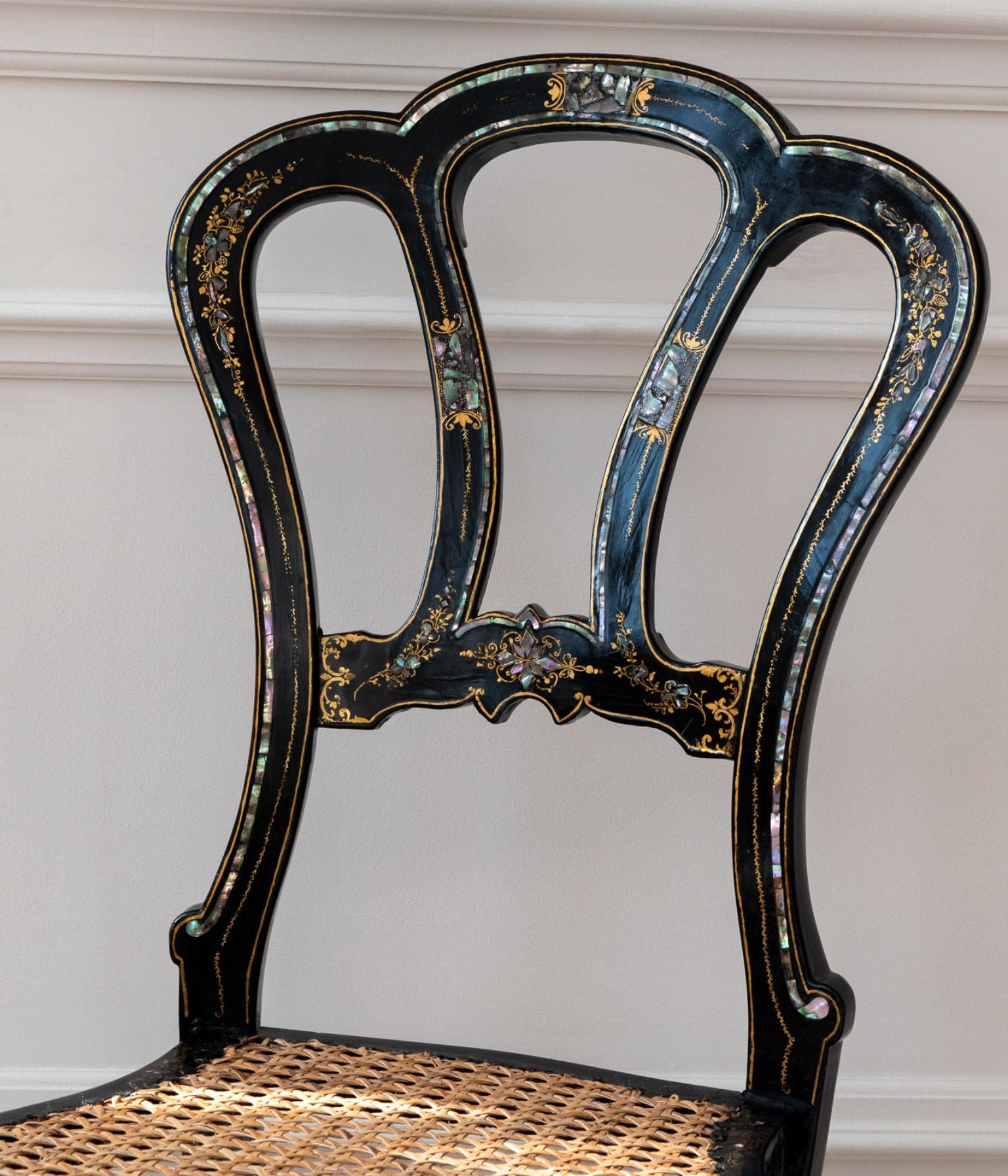 Victorian Ebonised Side Chair with Mother-of-Pearl and Gilded Detail