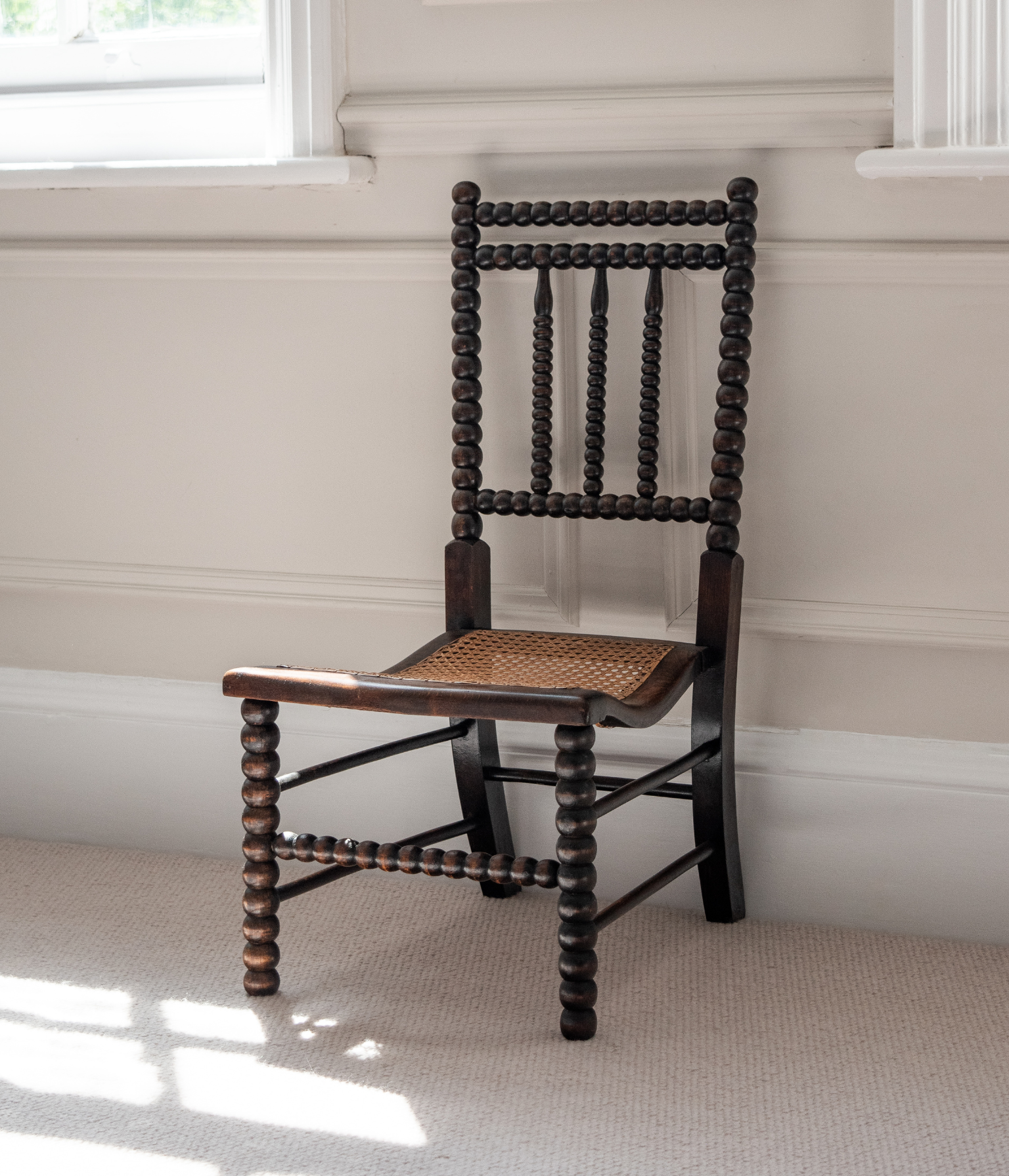 19th Century Bobbin-Turned Beech Chair with a Hand-Caned Seat