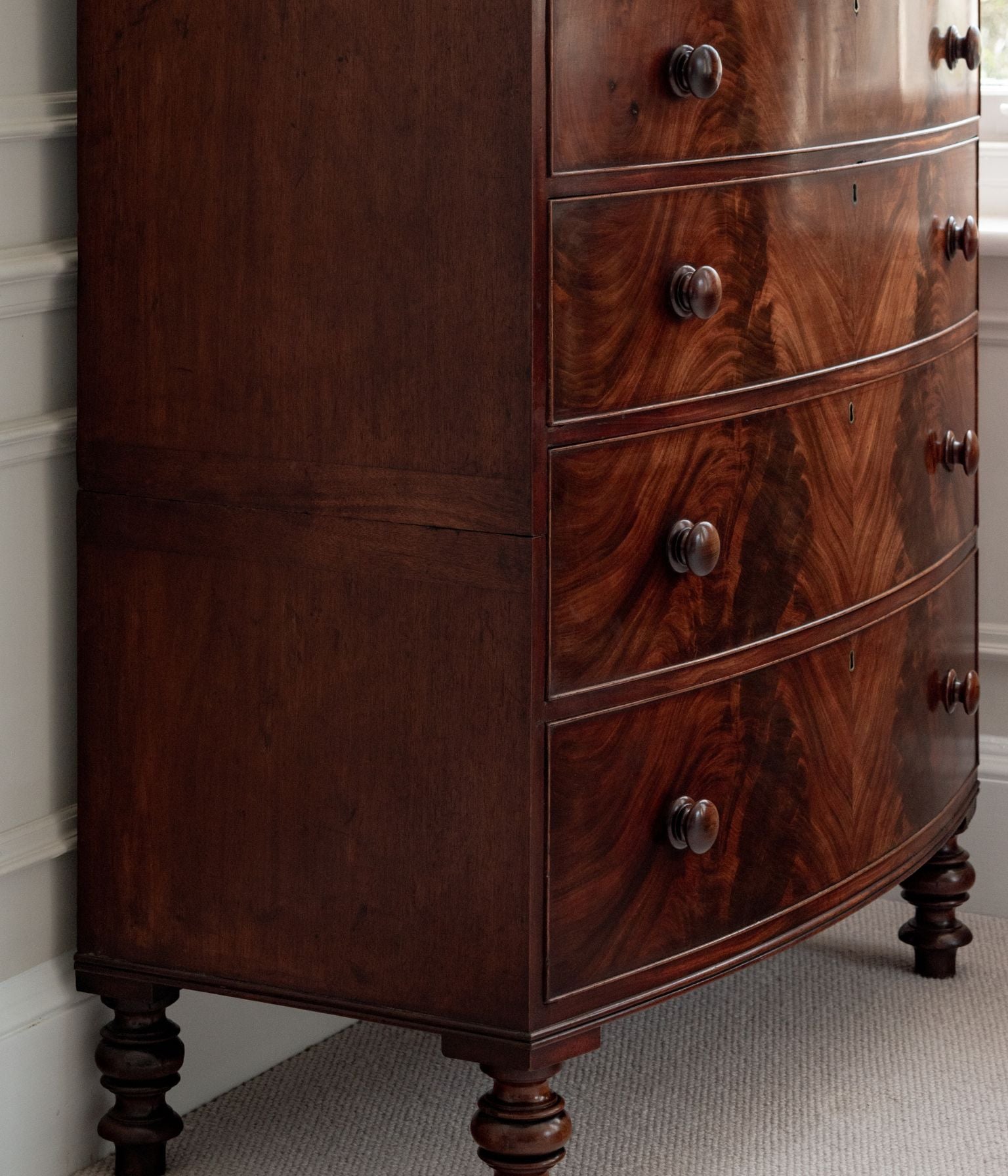 Victorian Flame Mahogany Bowfront Chest of Drawers