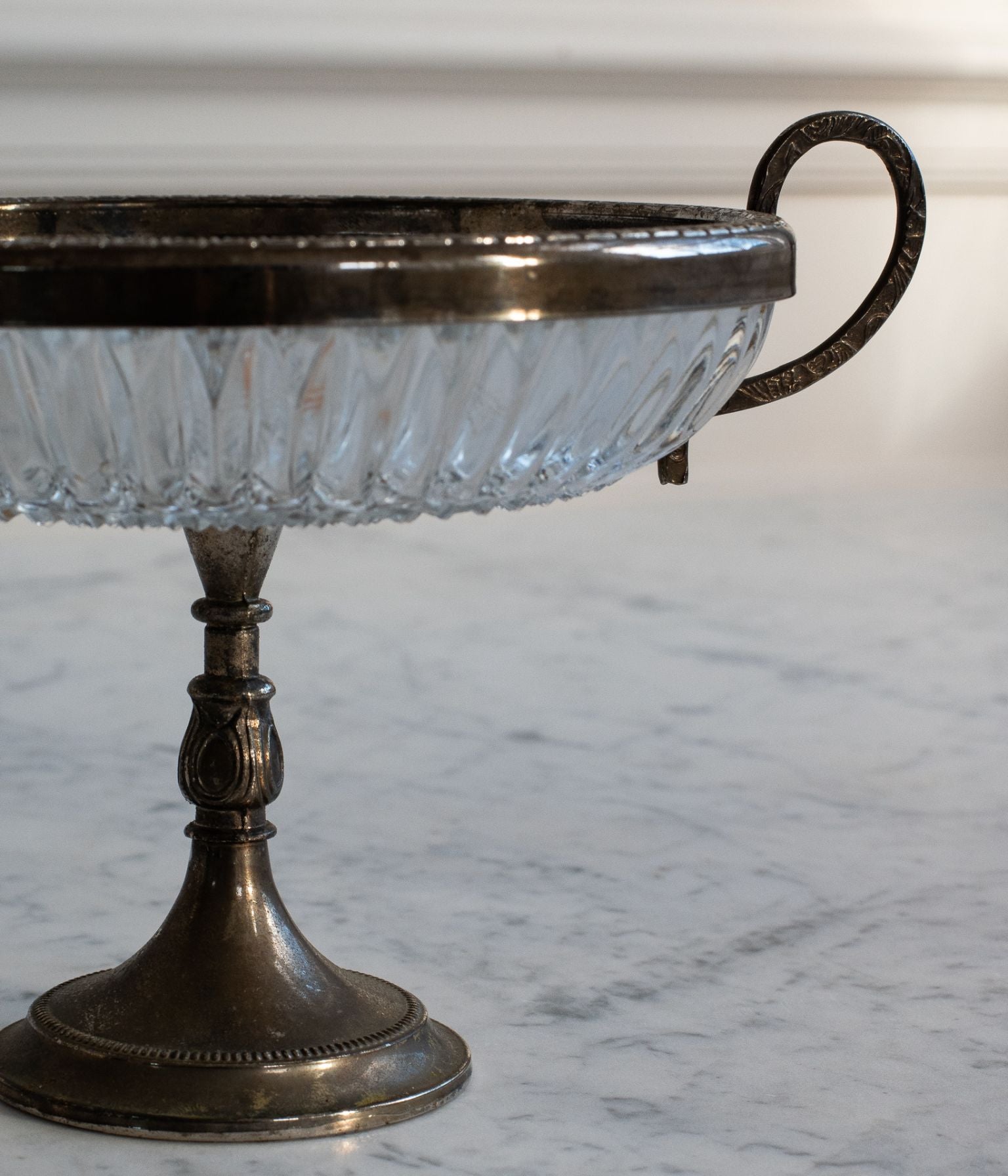 Early 20th Century Silver Plated and Cut Crystal Tazza