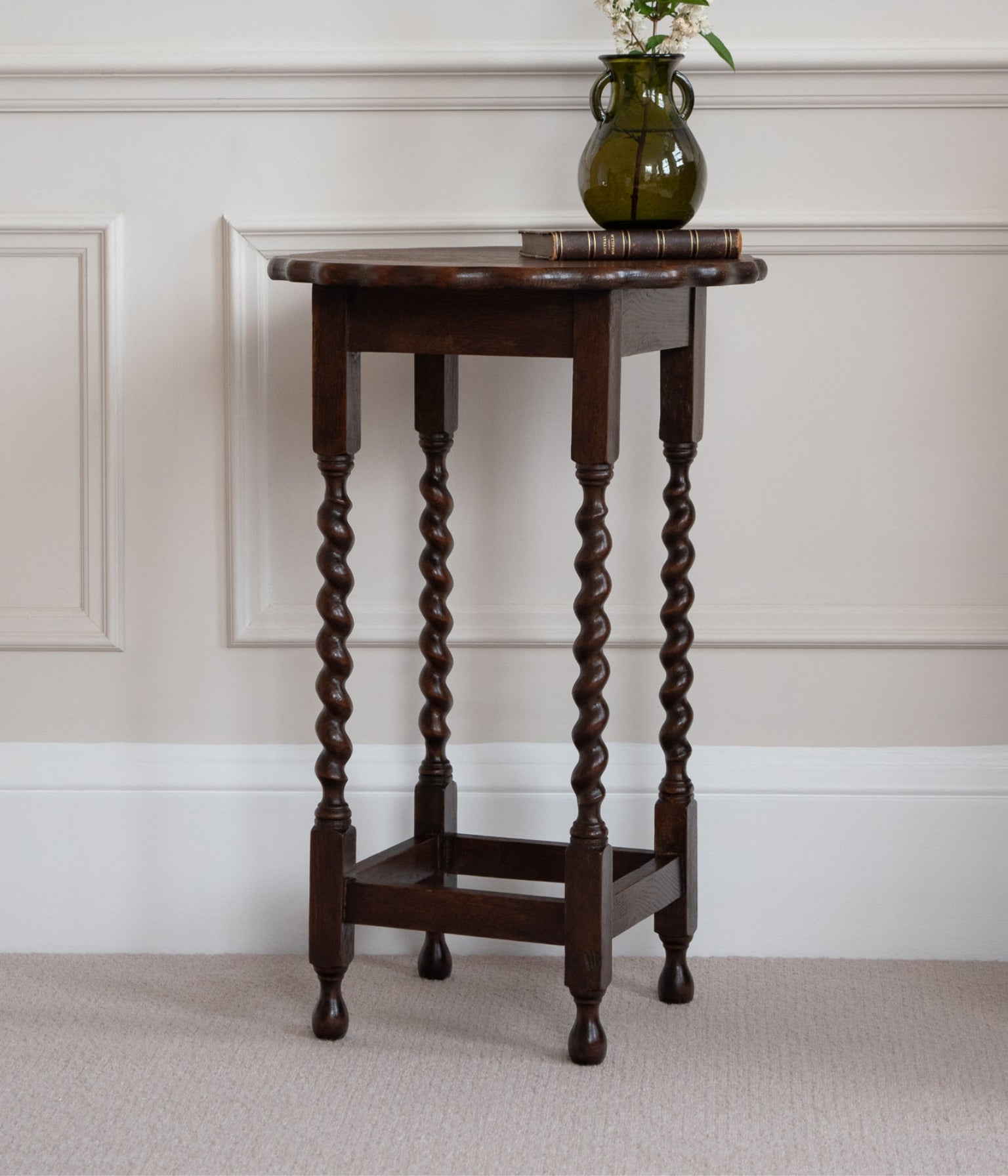 Antique English Oak Barley Twist Side Table