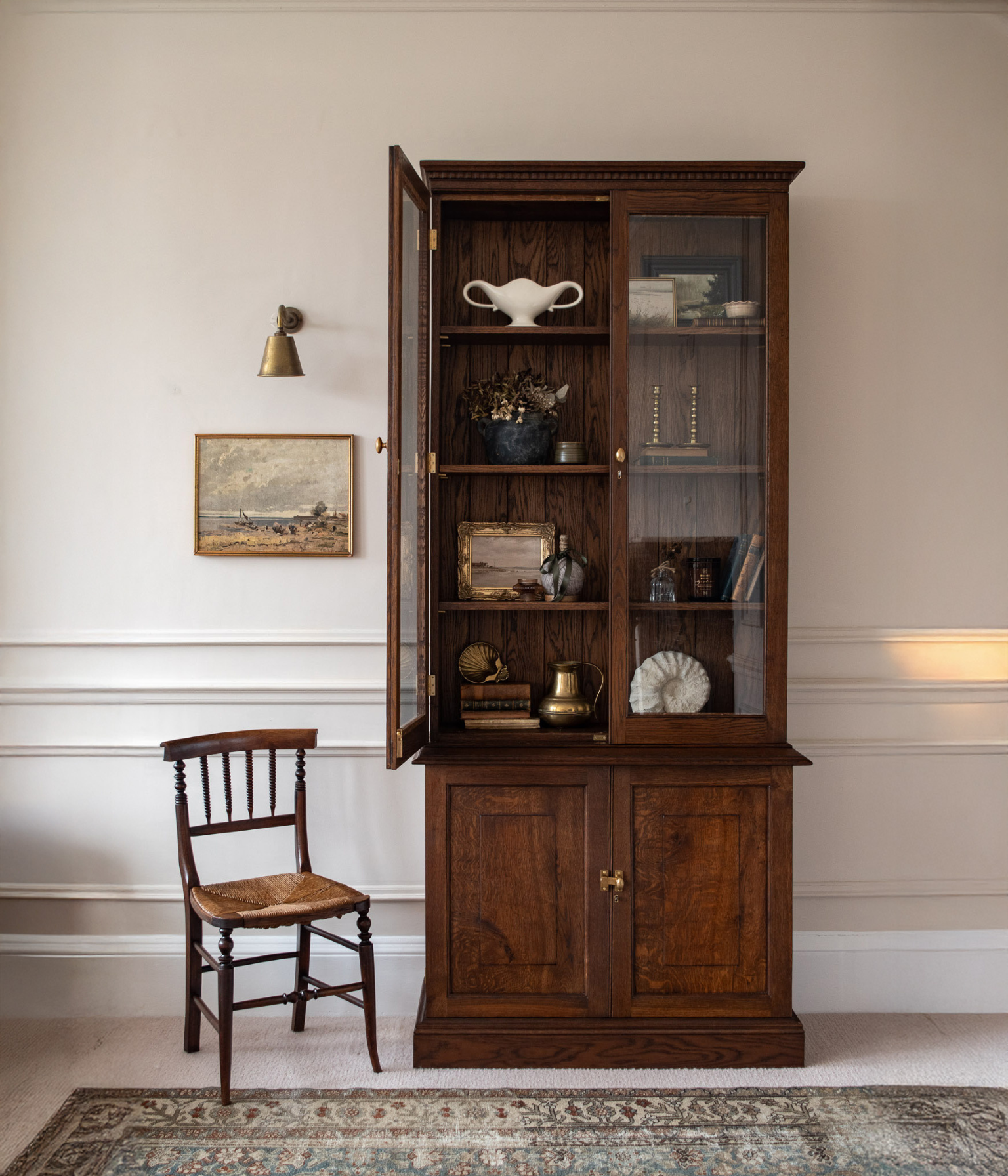 Victorian Solid Oak Glazed Display Cabinet