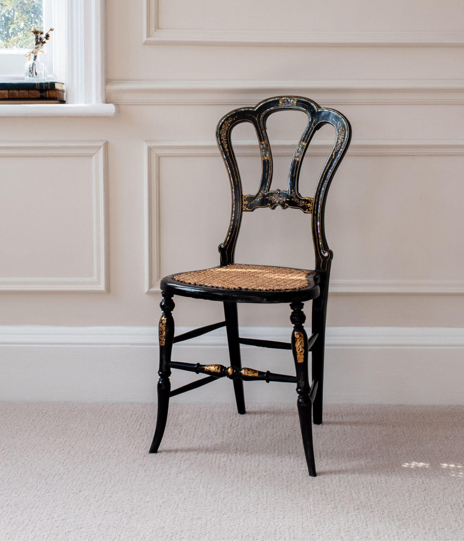 Victorian Ebonised Side Chair with Mother-of-Pearl and Gilded Detail