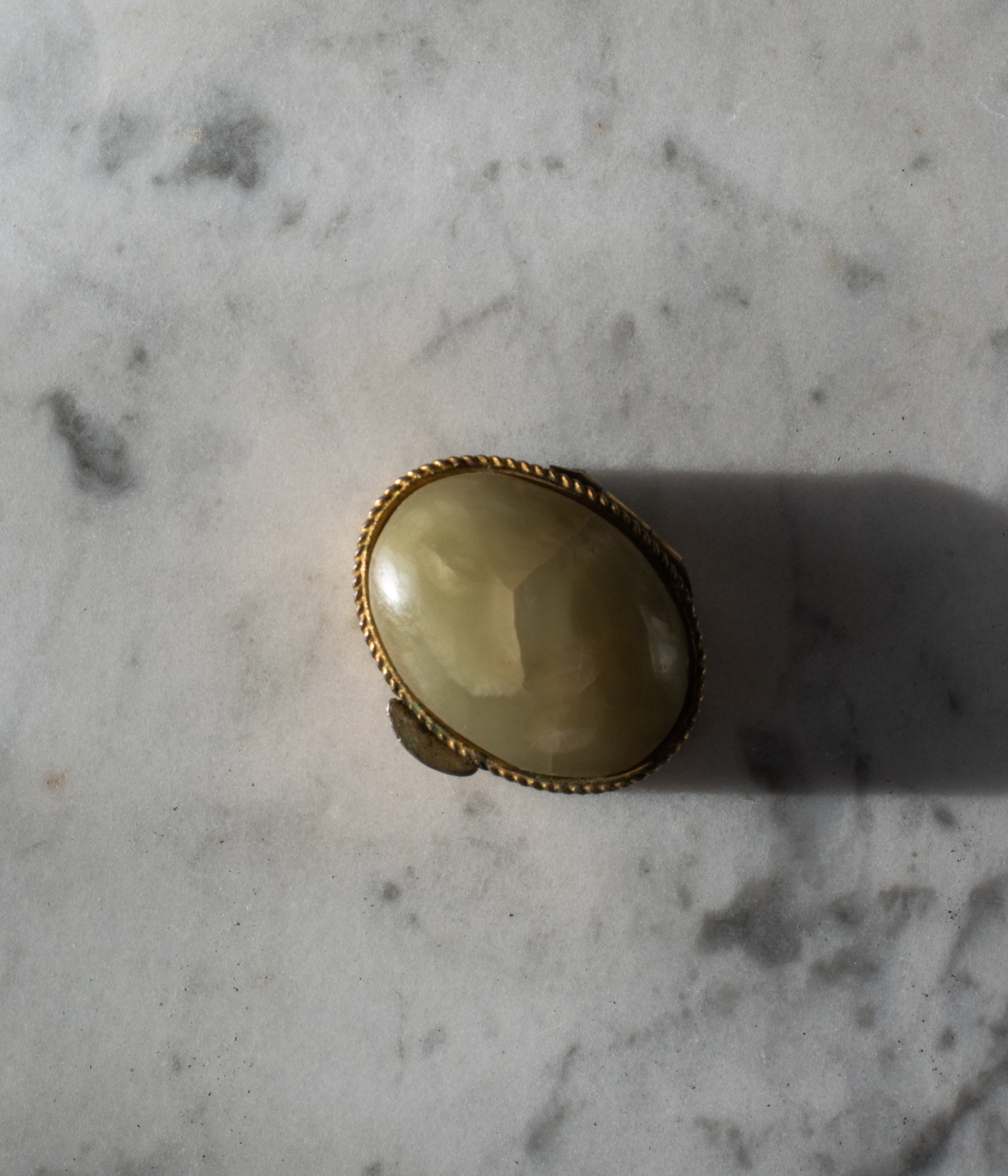 Vintage Gilt Trinket Box with Onyx Cabochon Lid