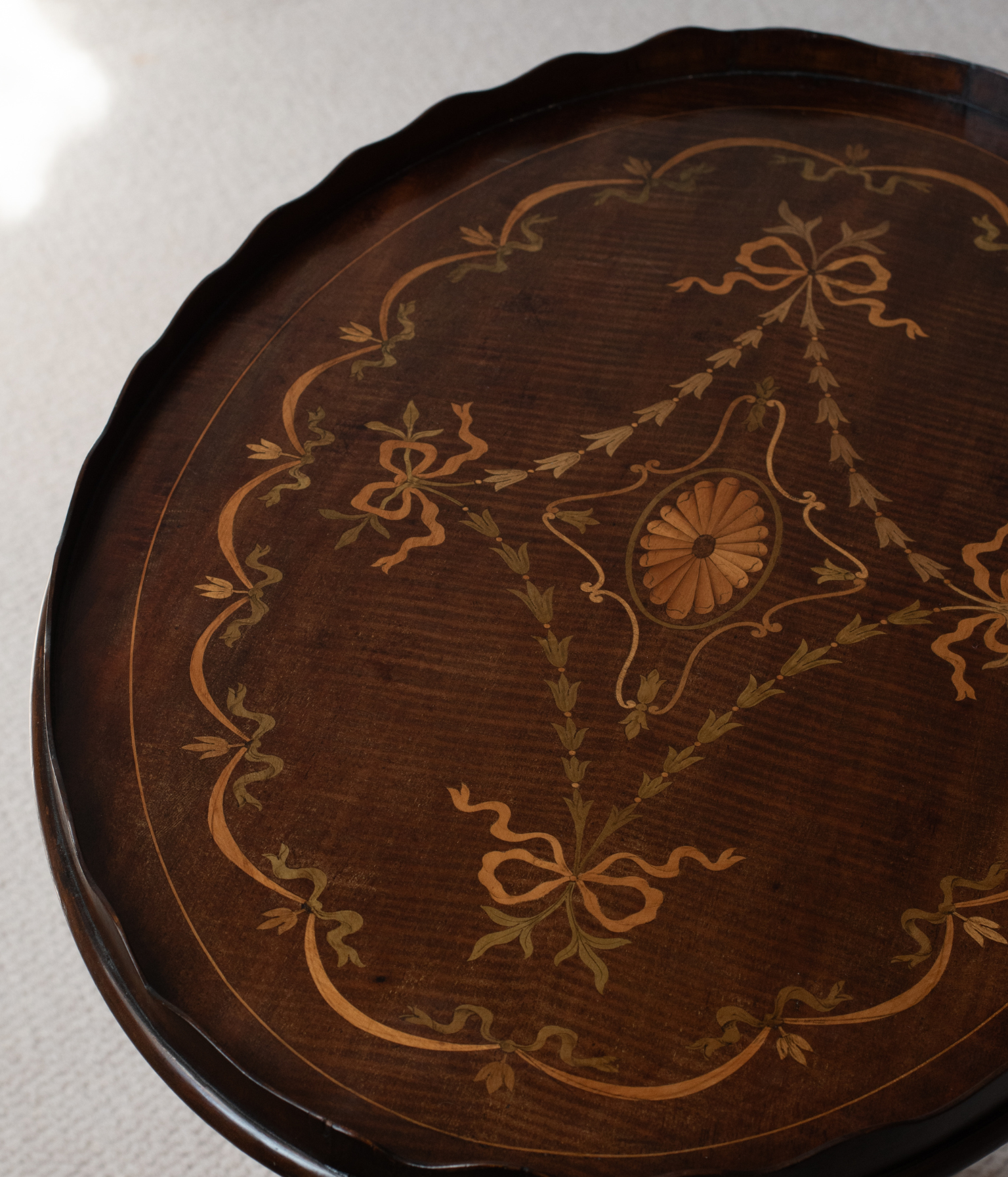 Edwardian Mahogany Marquetry Tray-Top Table