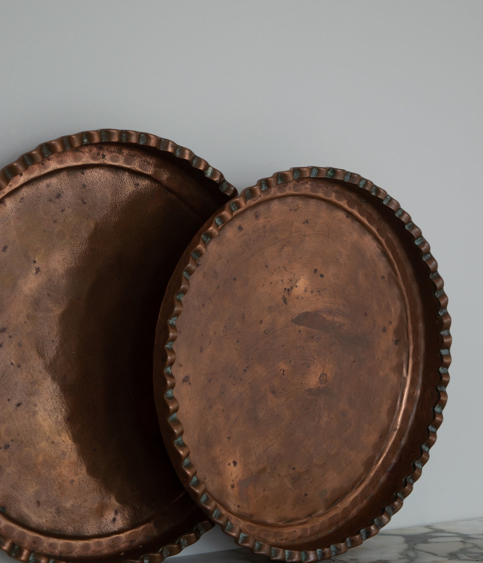 Antique Copper Serving Trays - Set of Two